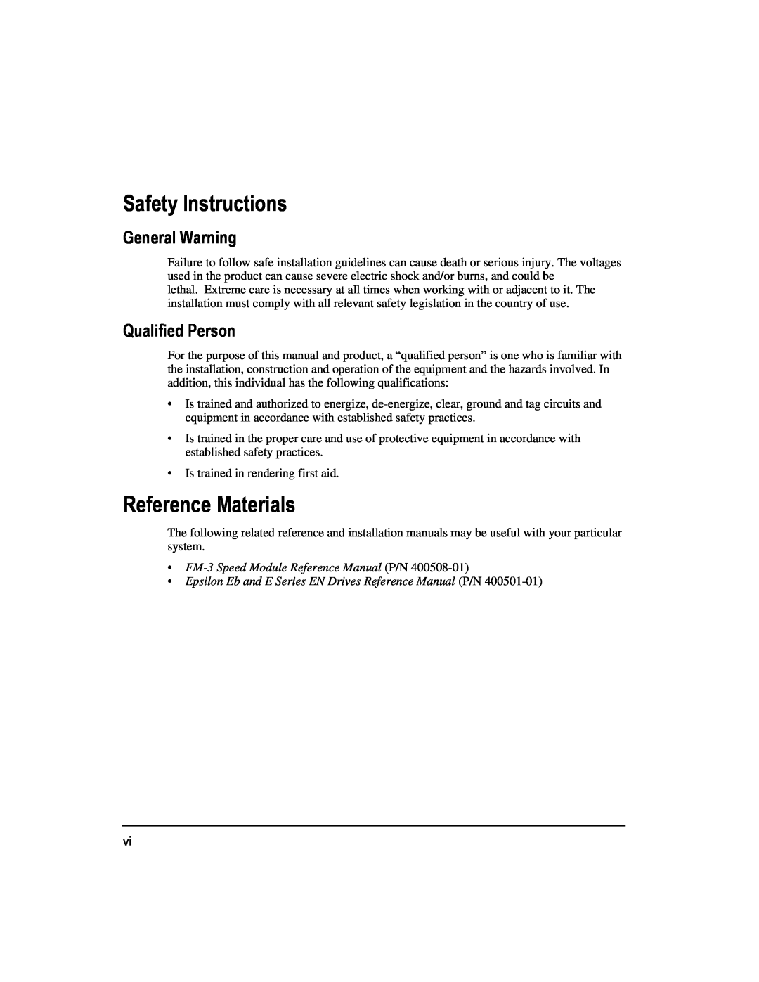 Emerson 400508-02 installation manual Safety Instructions, Reference Materials, General Warning, Qualified Person 
