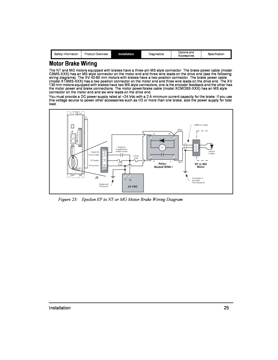 Emerson 400518-01 installation manual Epsilon EP to NT or MG Motor Brake Wiring Diagram 