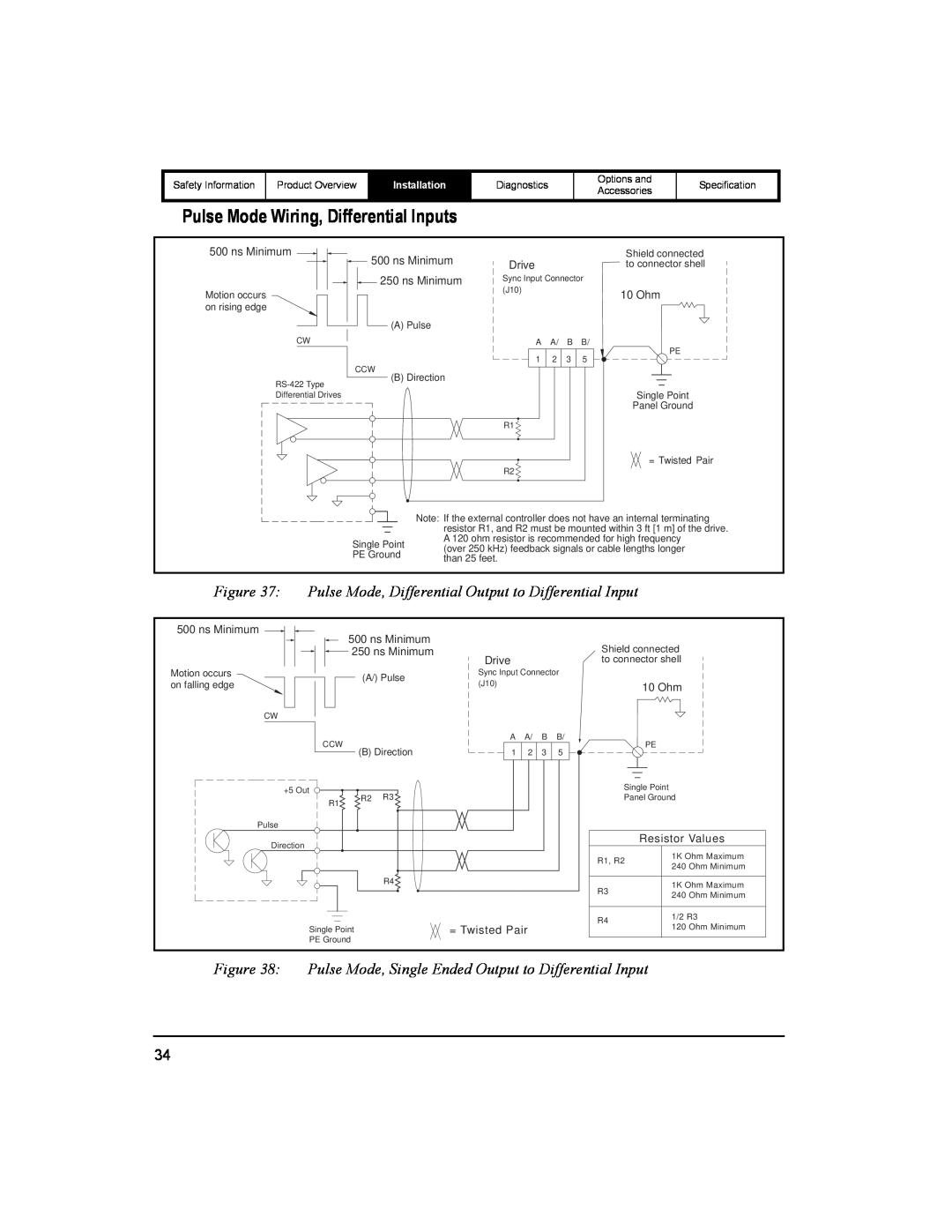 Emerson 400518-01 Pulse Mode Wiring, Differential Inputs, Pulse Mode, Differential Output to Differential Input, Drive 