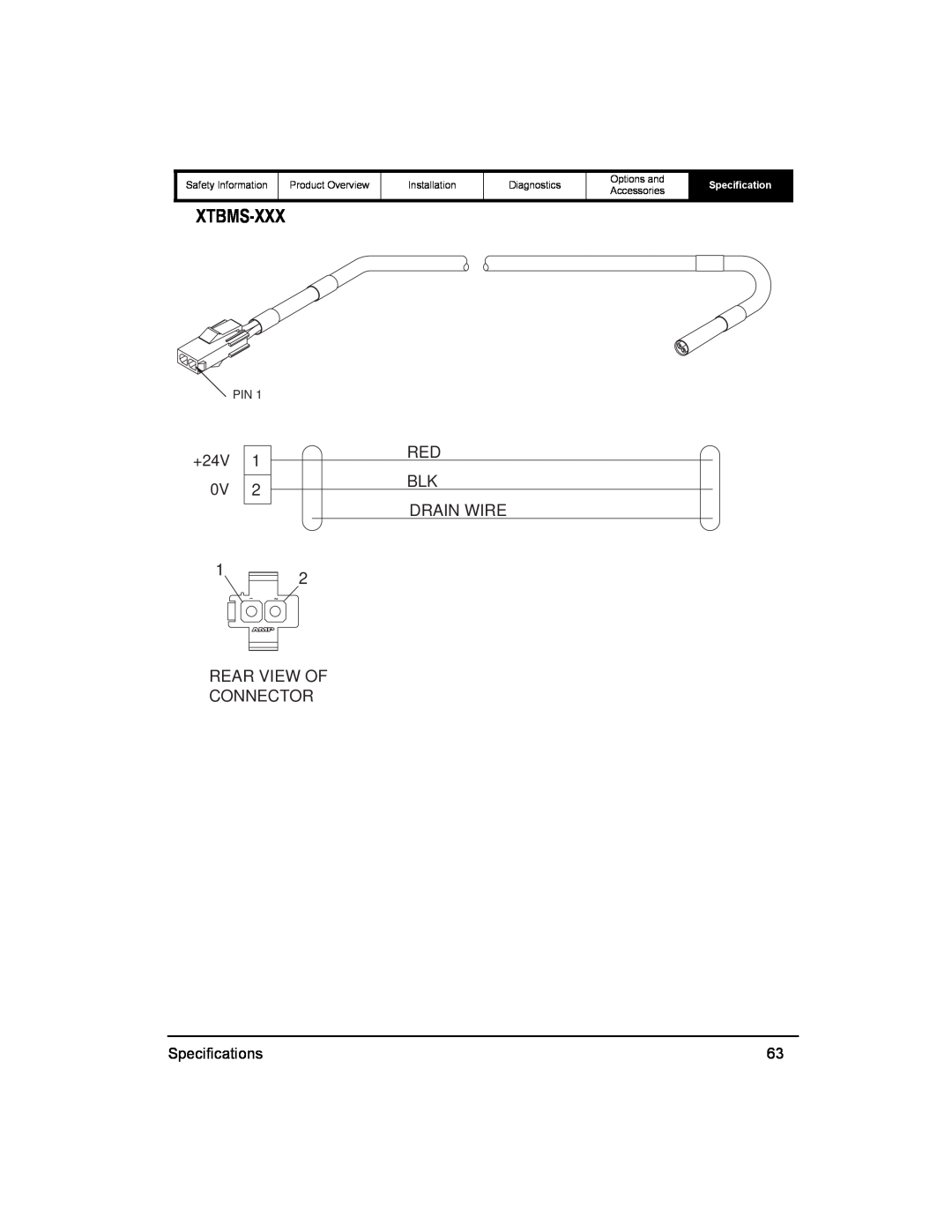 Emerson 400518-01 installation manual Xtbms-Xxx, Drain Wire, Rear View Of Connector, Specification 