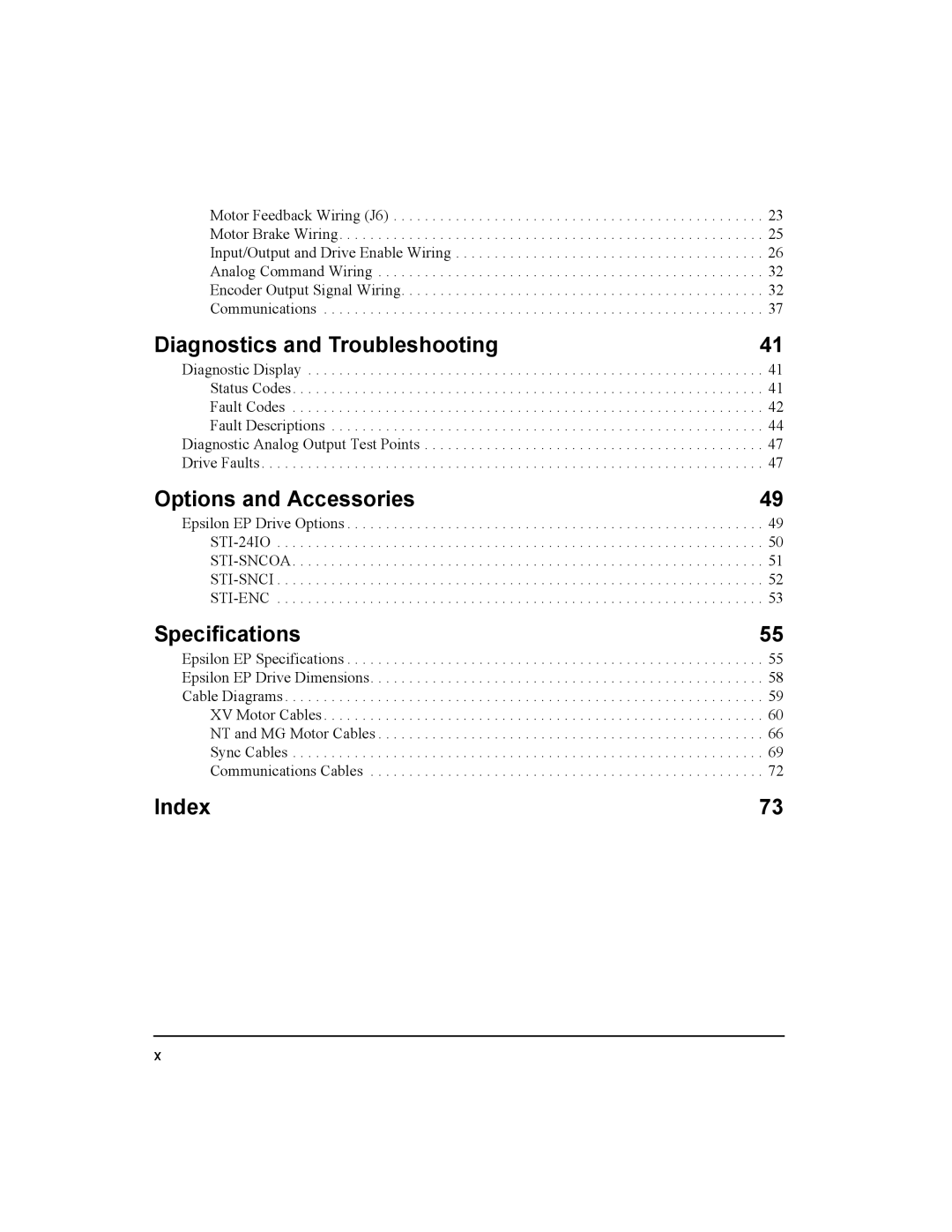 Emerson 400518-01 installation manual Diagnostics and Troubleshooting, Options and Accessories, Specifications, Index 