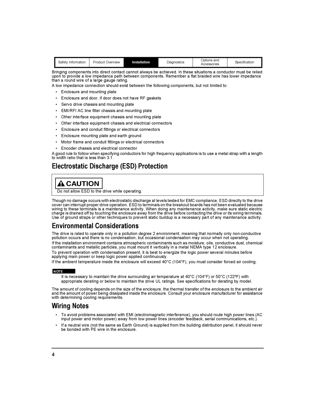 Emerson 400518-01 installation manual Electrostatic Discharge ESD Protection, Environmental Considerations, Wiring Notes 