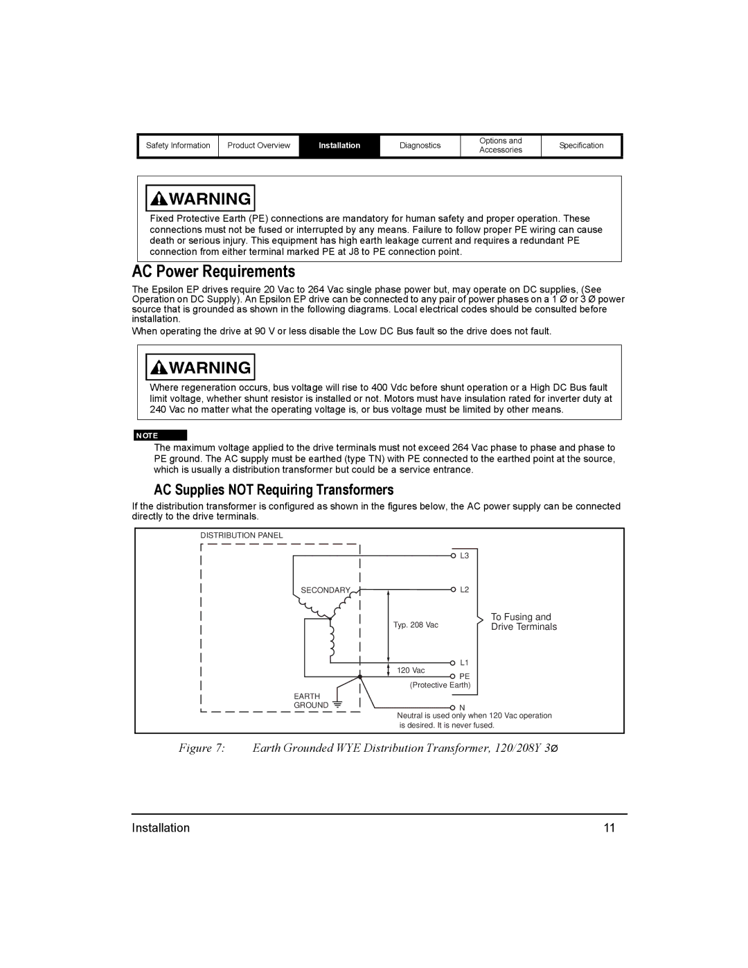 Emerson 400518-01 installation manual AC Power Requirements, AC Supplies not Requiring Transformers 