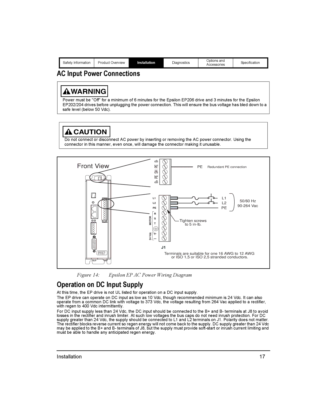 Emerson 400518-01 installation manual AC Input Power Connections, Operation on DC Input Supply 