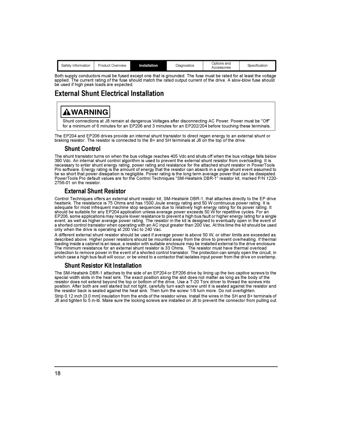 Emerson 400518-01 installation manual External Shunt Electrical Installation, Shunt Control, External Shunt Resistor 