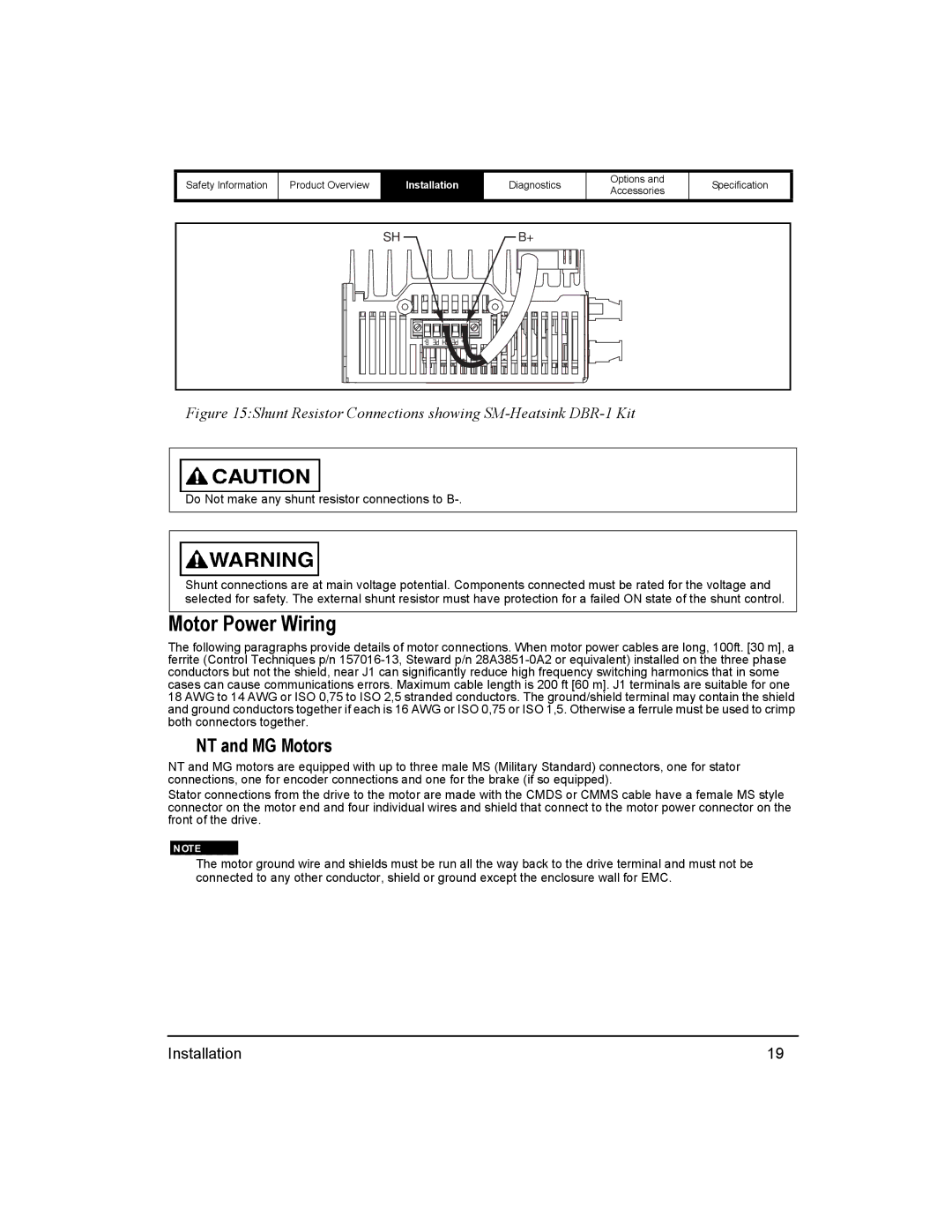 Emerson 400518-01 installation manual Motor Power Wiring, NT and MG Motors 