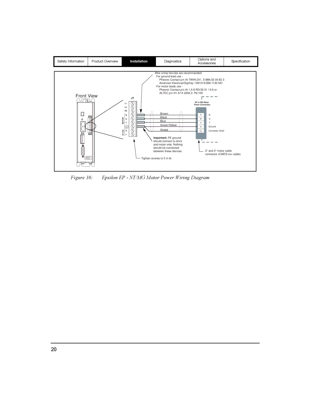 Emerson 400518-01 installation manual Epsilon EP NT/MG Motor Power Wiring Diagram 