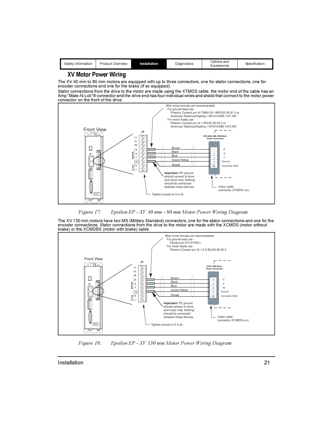 Emerson 400518-01 installation manual XV Motor Power Wiring, Front View 