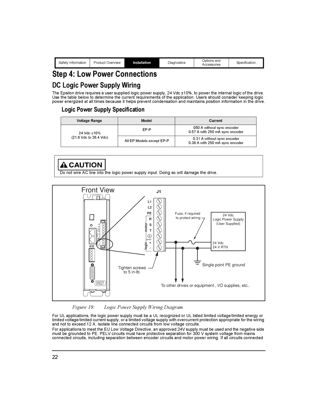 Emerson 400518-01 installation manual Low Power Connections, DC Logic Power Supply Wiring, Logic Power Supply Specification 