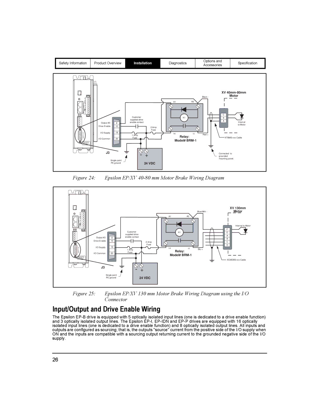 Emerson 400518-01 installation manual Input/Output and Drive Enable Wiring, XV 40mm-80mm 