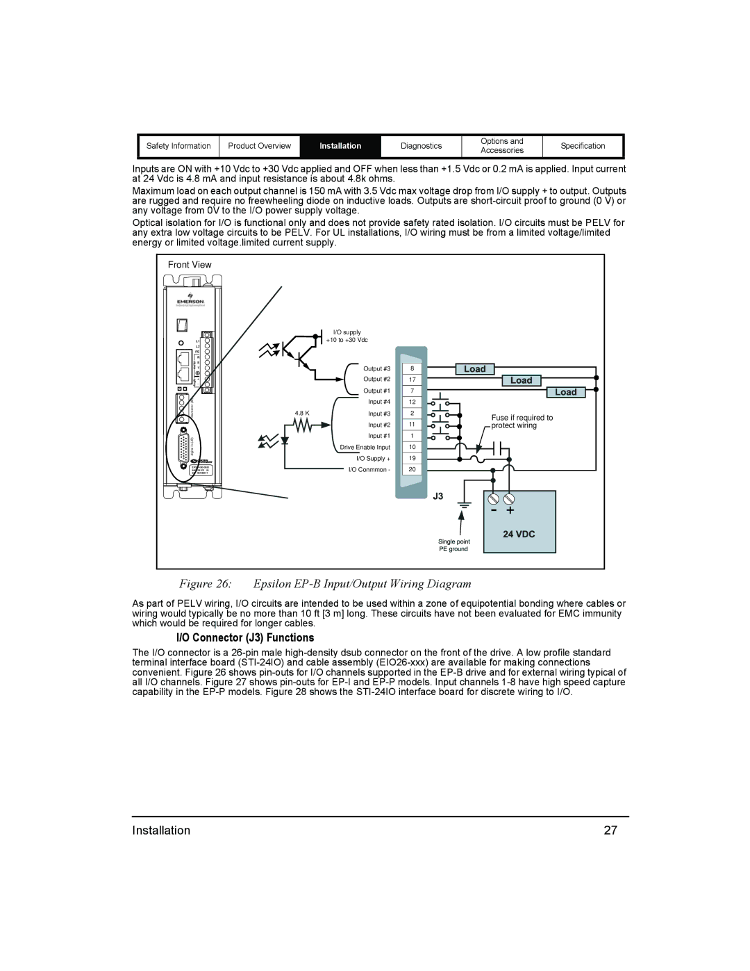 Emerson 400518-01 installation manual Connector J3 Functions 