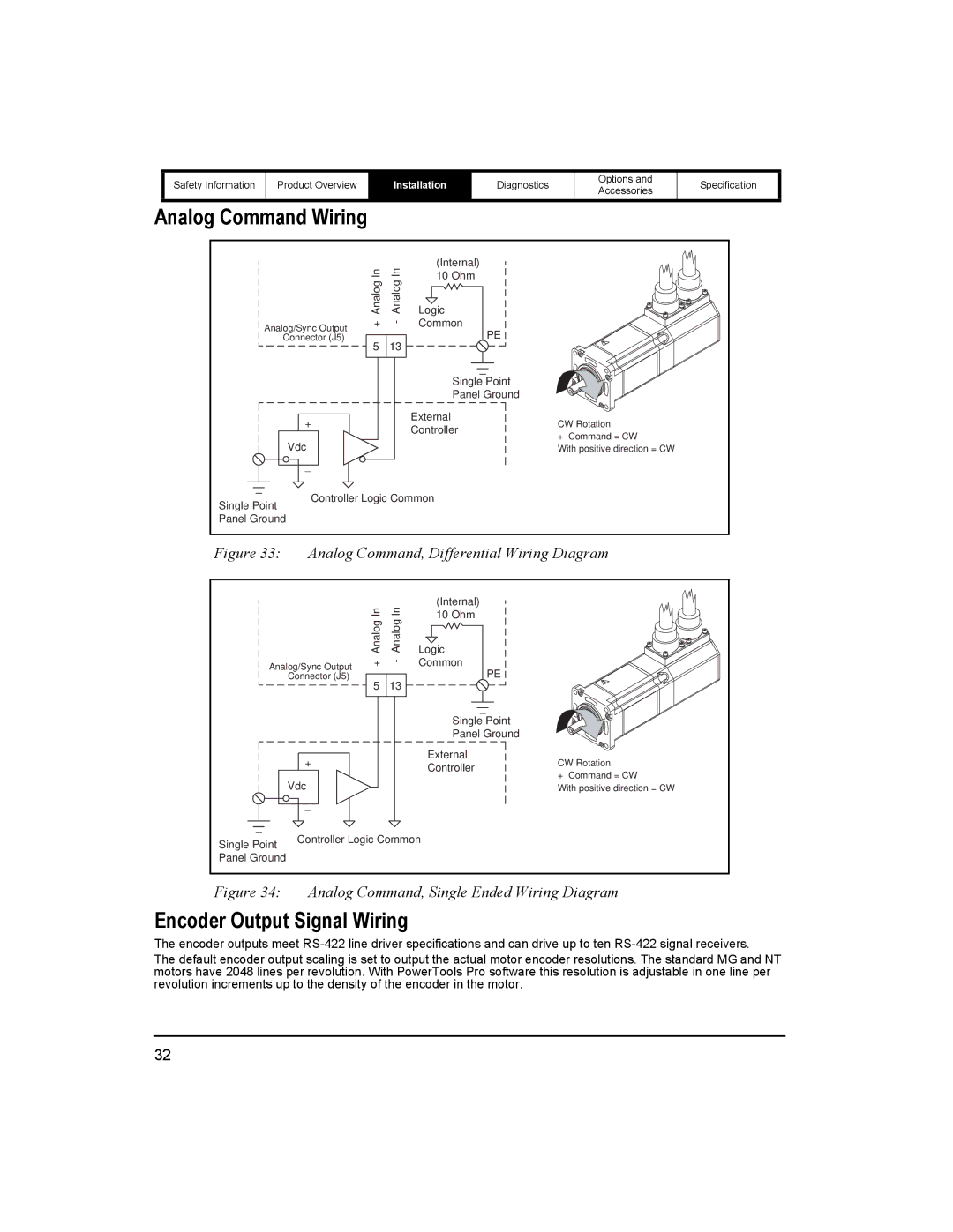 Emerson 400518-01 installation manual Analog Command Wiring, Encoder Output Signal Wiring 