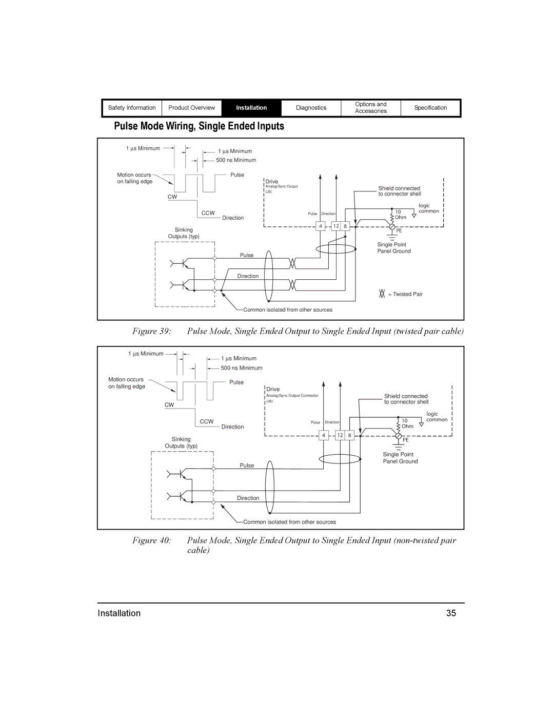 Emerson 400518-01 installation manual Pulse Mode Wiring, Single Ended Inputs, Ccw 