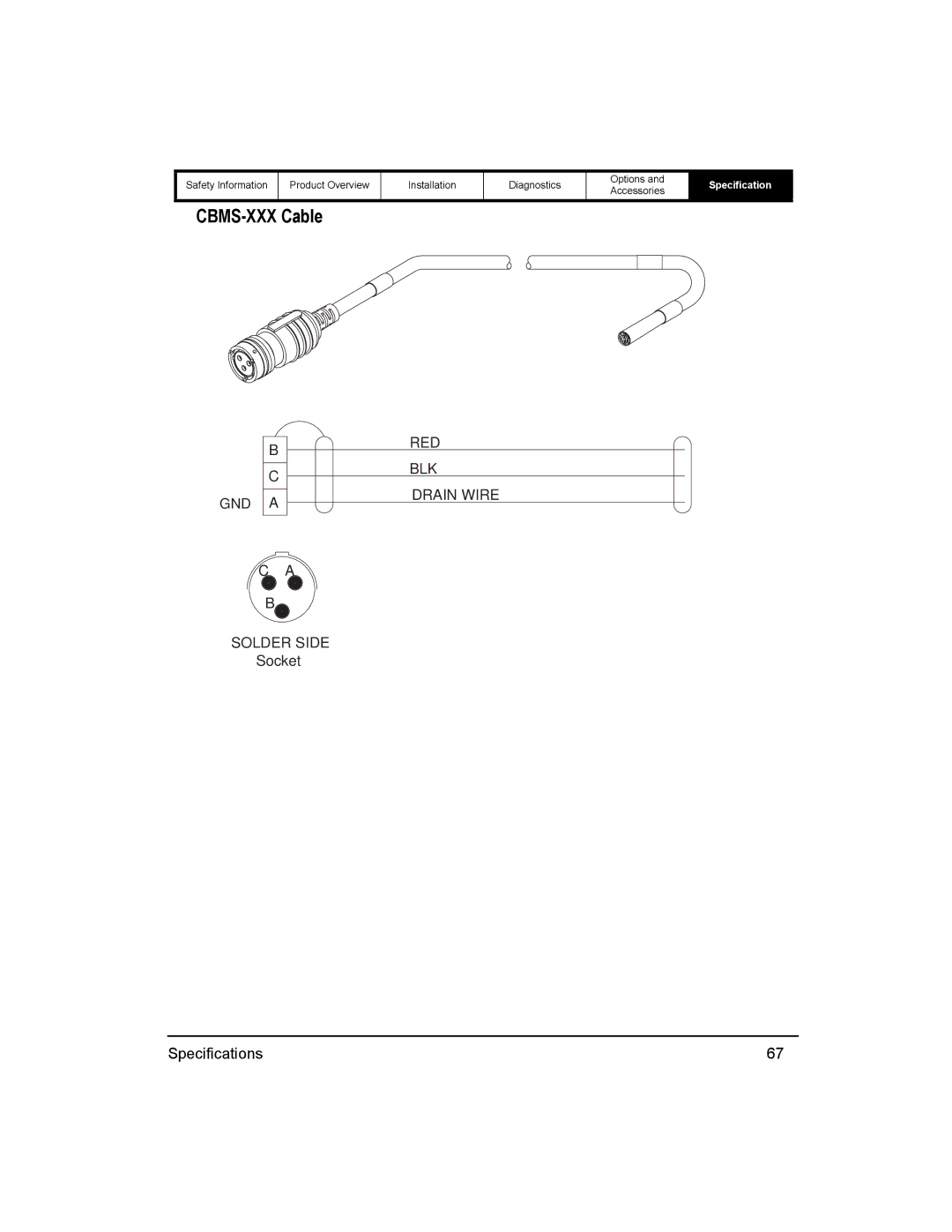 Emerson 400518-01 installation manual CBMS-XXX Cable, Socket Specifications 