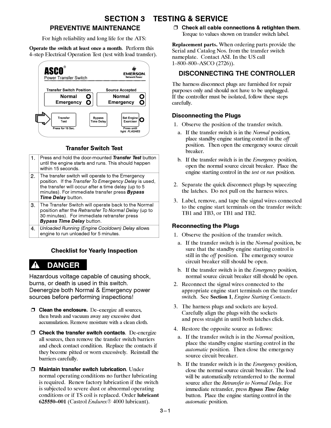 Emerson 400A manual Testing & Service, Preventive Maintenance, Disconnecting the Controller 