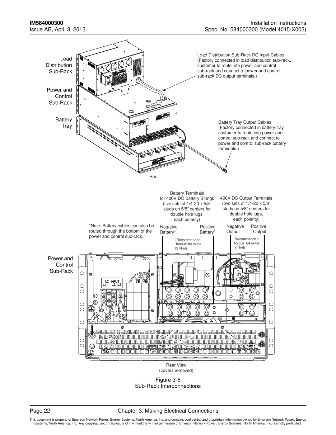 Emerson 4015 installation instructions Sub-Rack Interconnections Making Electrical Connections 