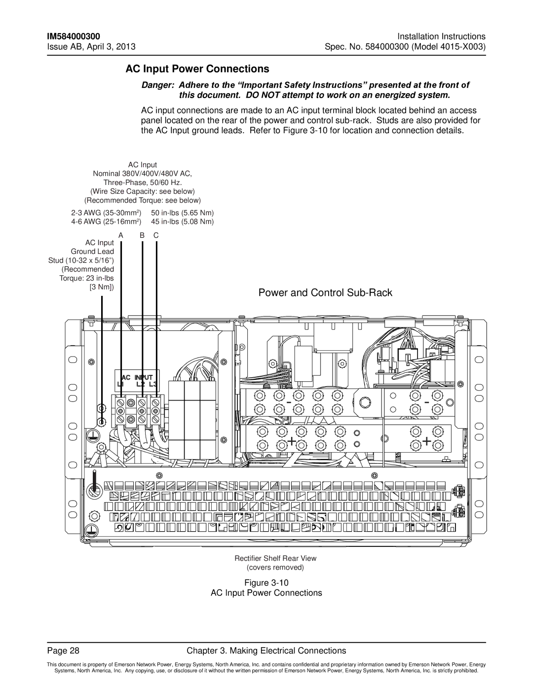 Emerson 4015 installation instructions AC Input Power Connections Making Electrical Connections 