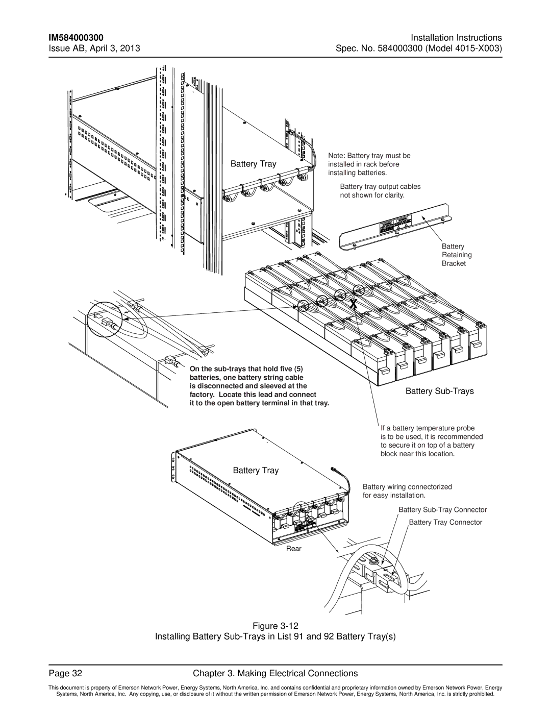 Emerson 4015 installation instructions Battery Sub-Trays 