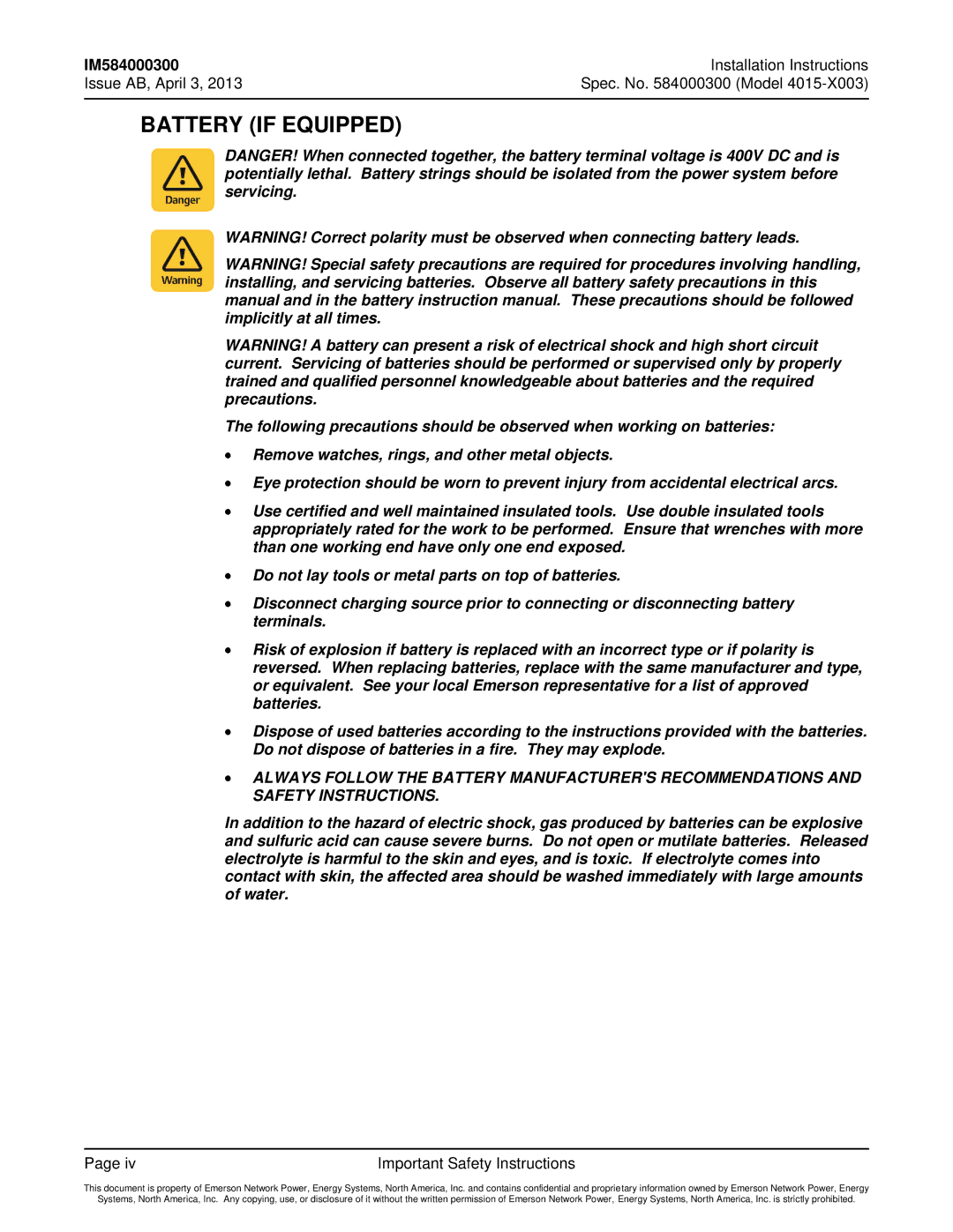 Emerson 4015 installation instructions Battery if Equipped 