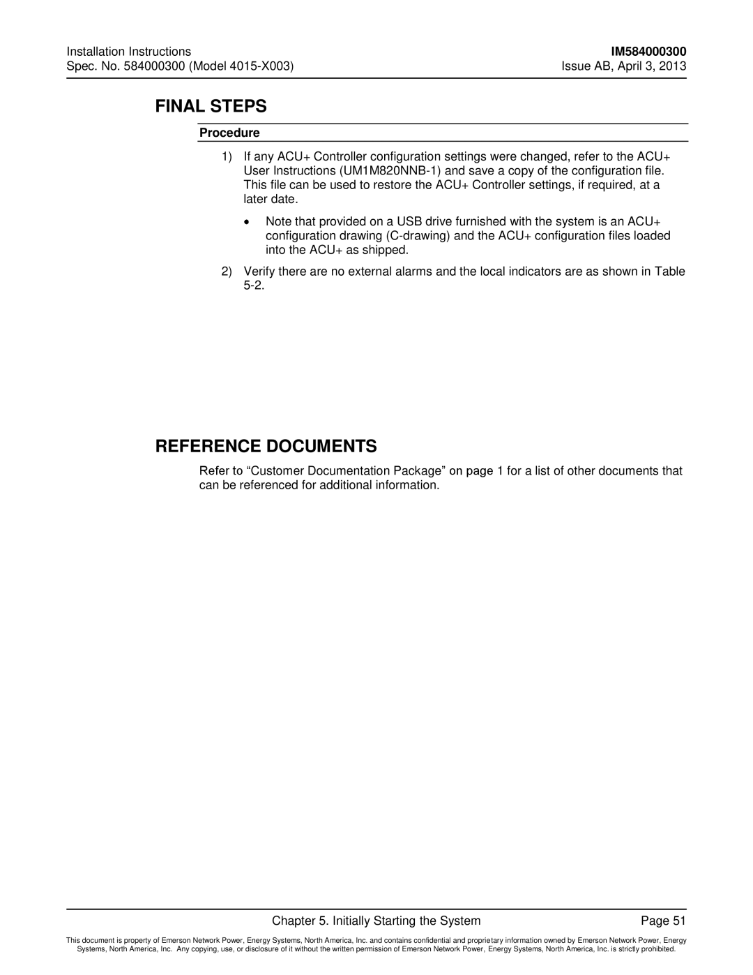 Emerson 4015 installation instructions Final Steps, Reference Documents 