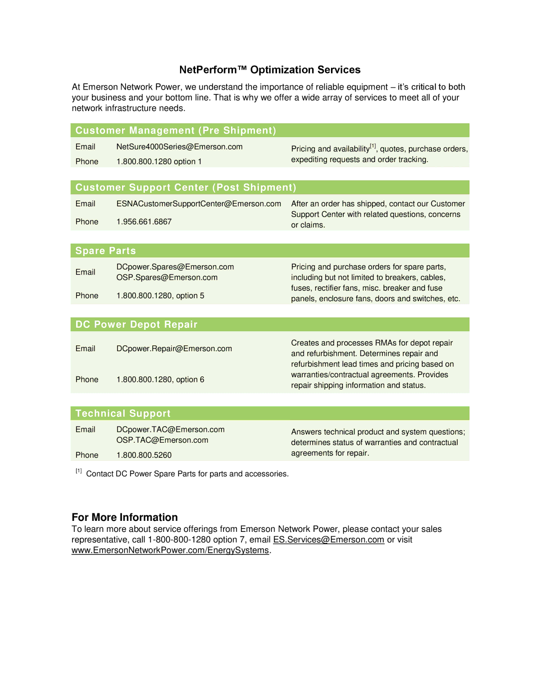 Emerson 4015 installation instructions NetPerform Optimization Services, For More Information 