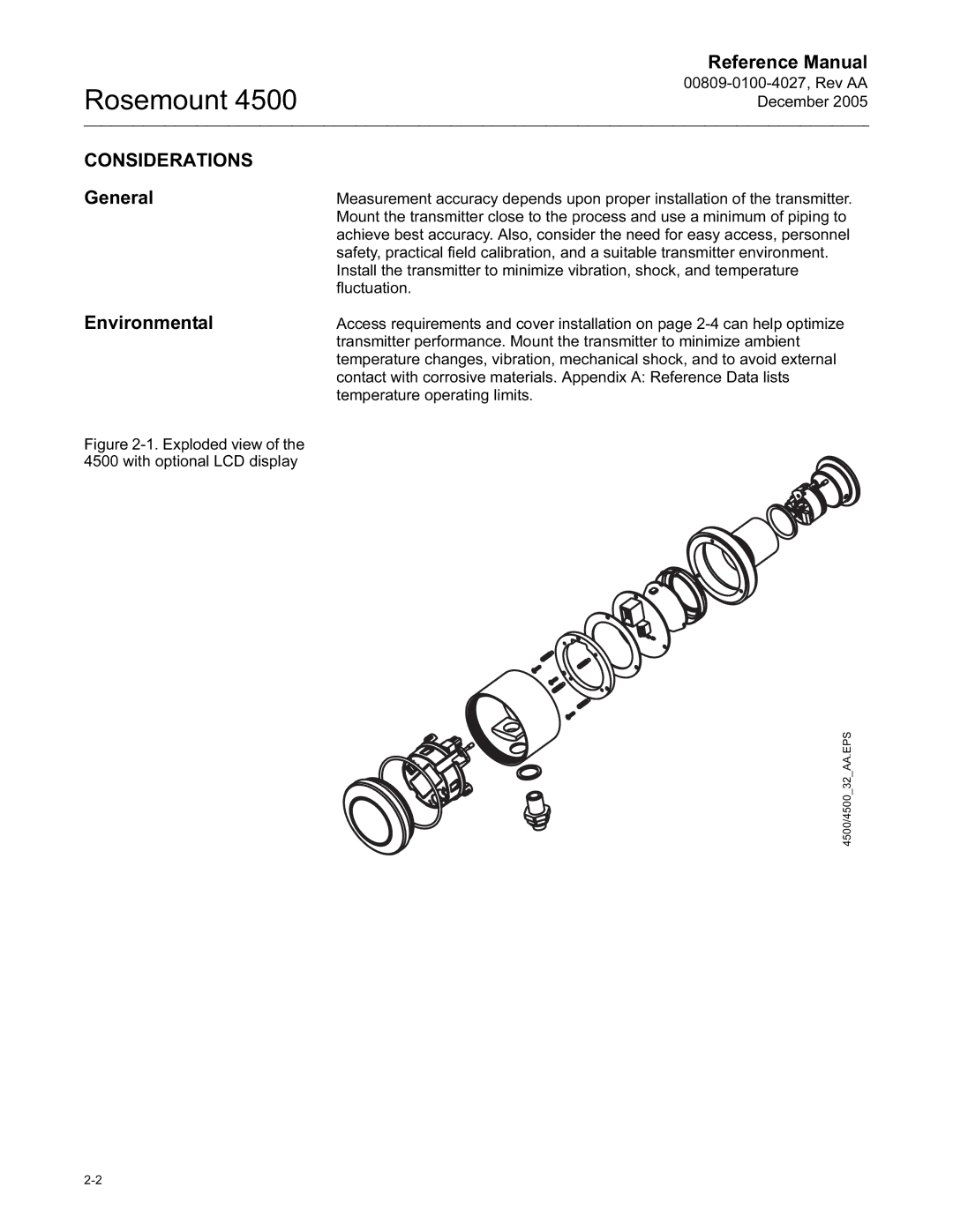 Emerson 4500 manual Considerations, General, Environmental 