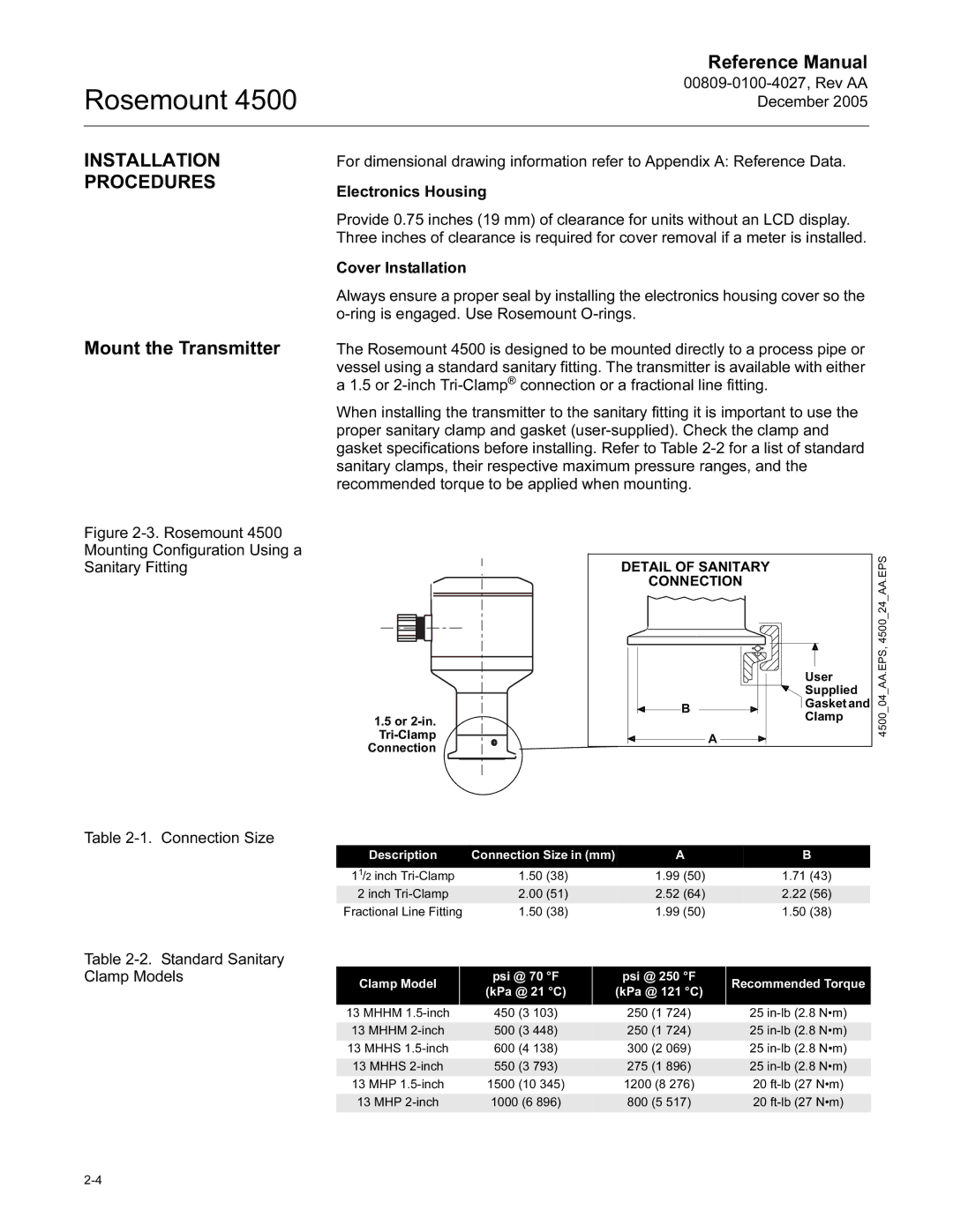 Emerson 4500 manual Installation Procedures, Mount the Transmitter 