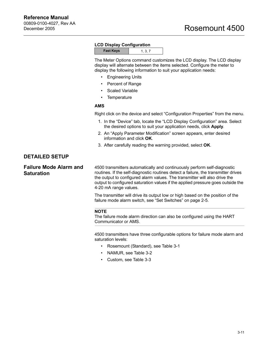 Emerson 4500 manual Detailed Setup, Failure Mode Alarm and Saturation 