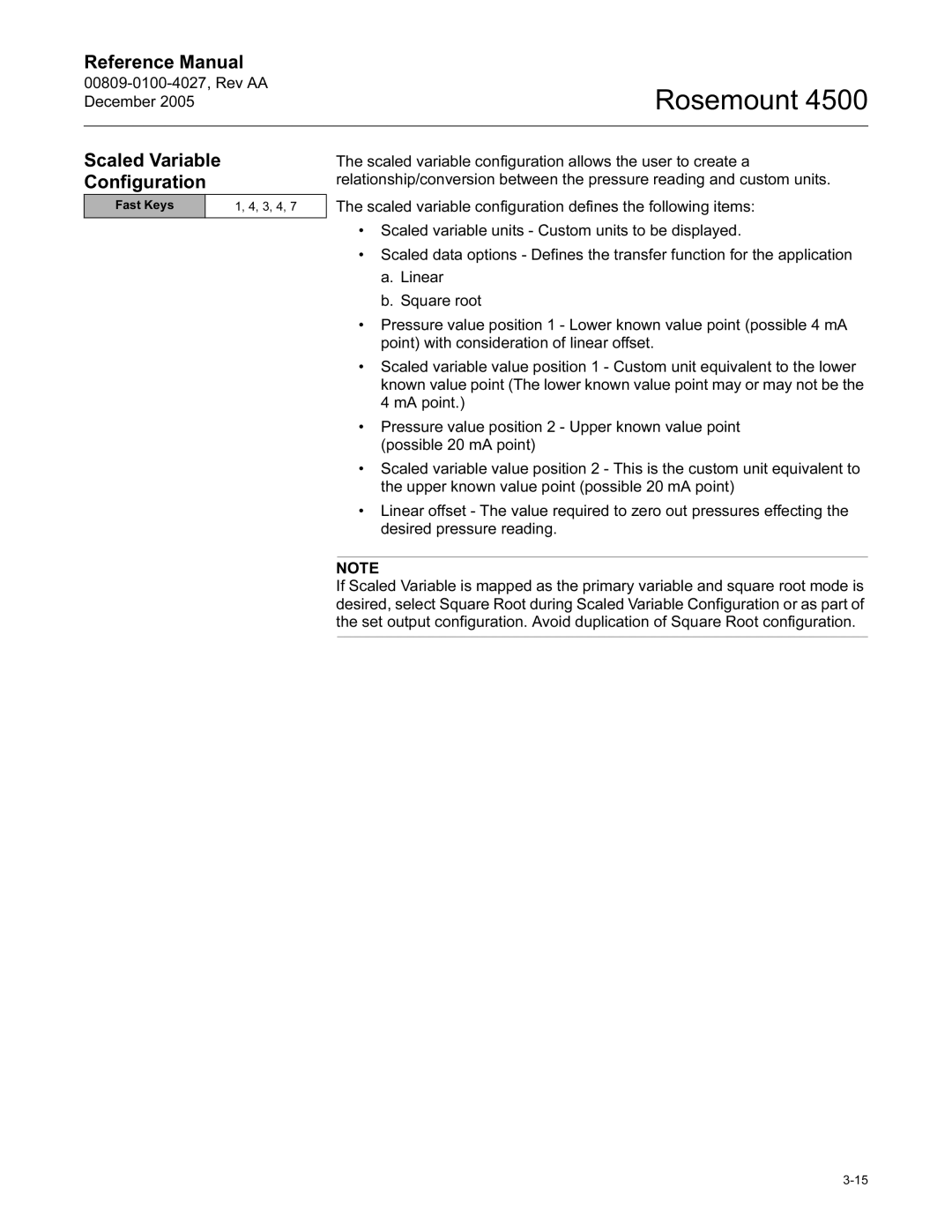 Emerson 4500 manual Scaled Variable Configuration 