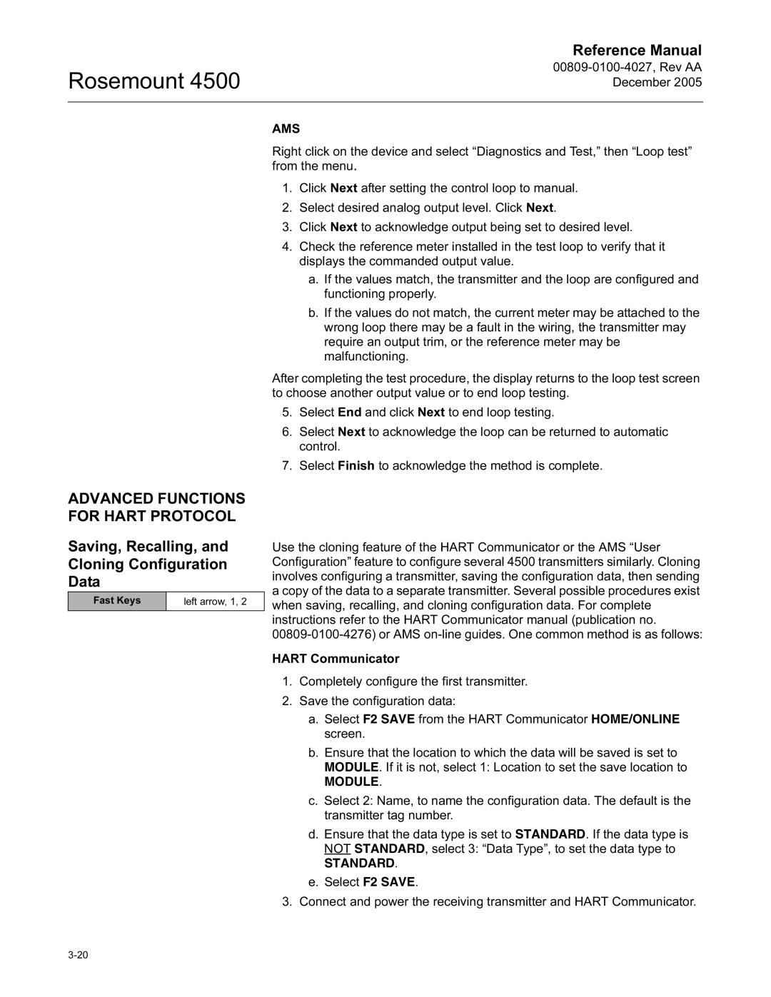 Emerson 4500 manual Advanced Functions for Hart Protocol, Saving, Recalling, Cloning Configuration Data 