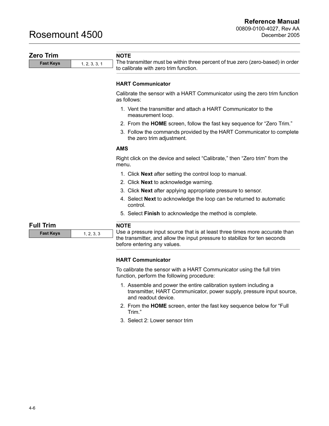 Emerson 4500 manual Zero Trim, Full Trim 