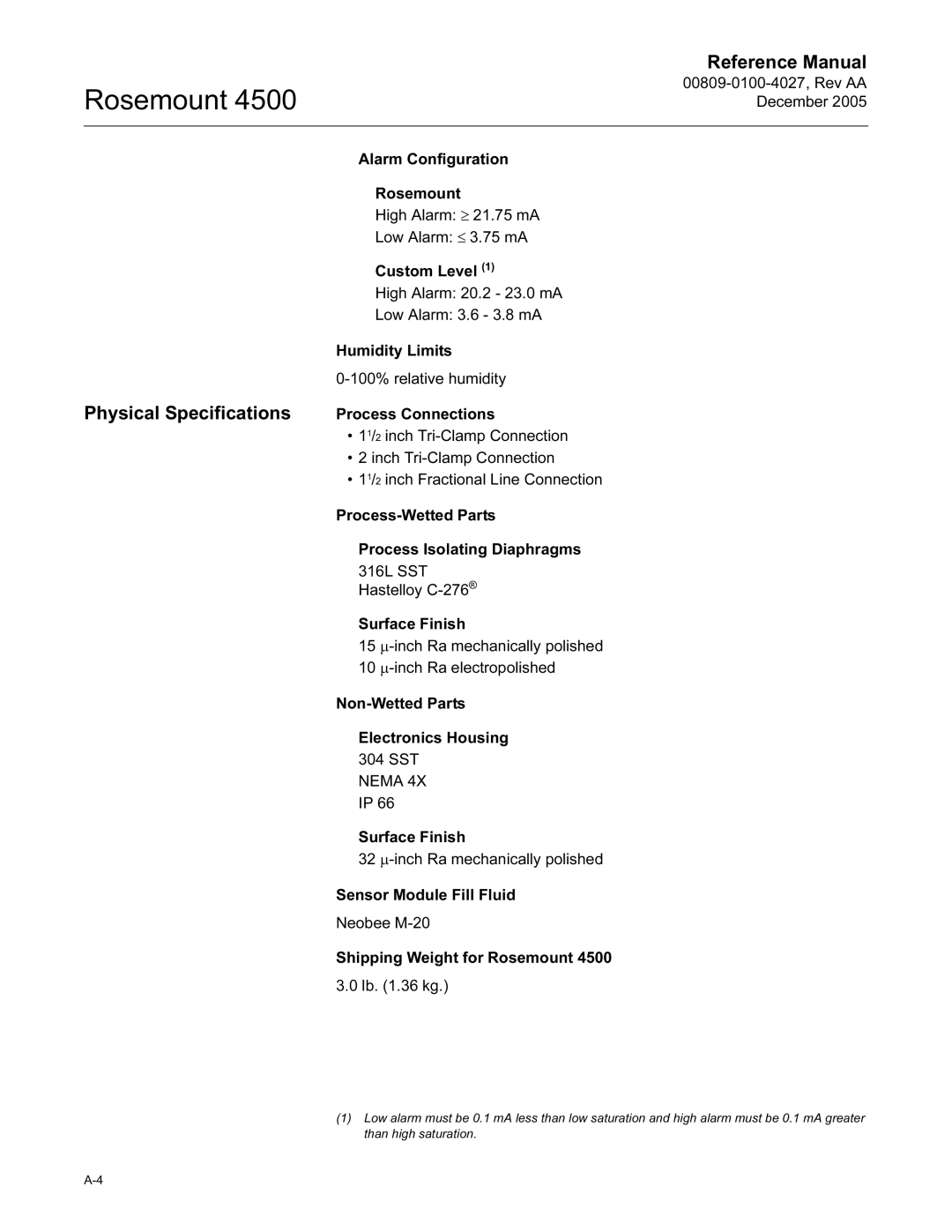 Emerson 4500 manual Physical Specifications 