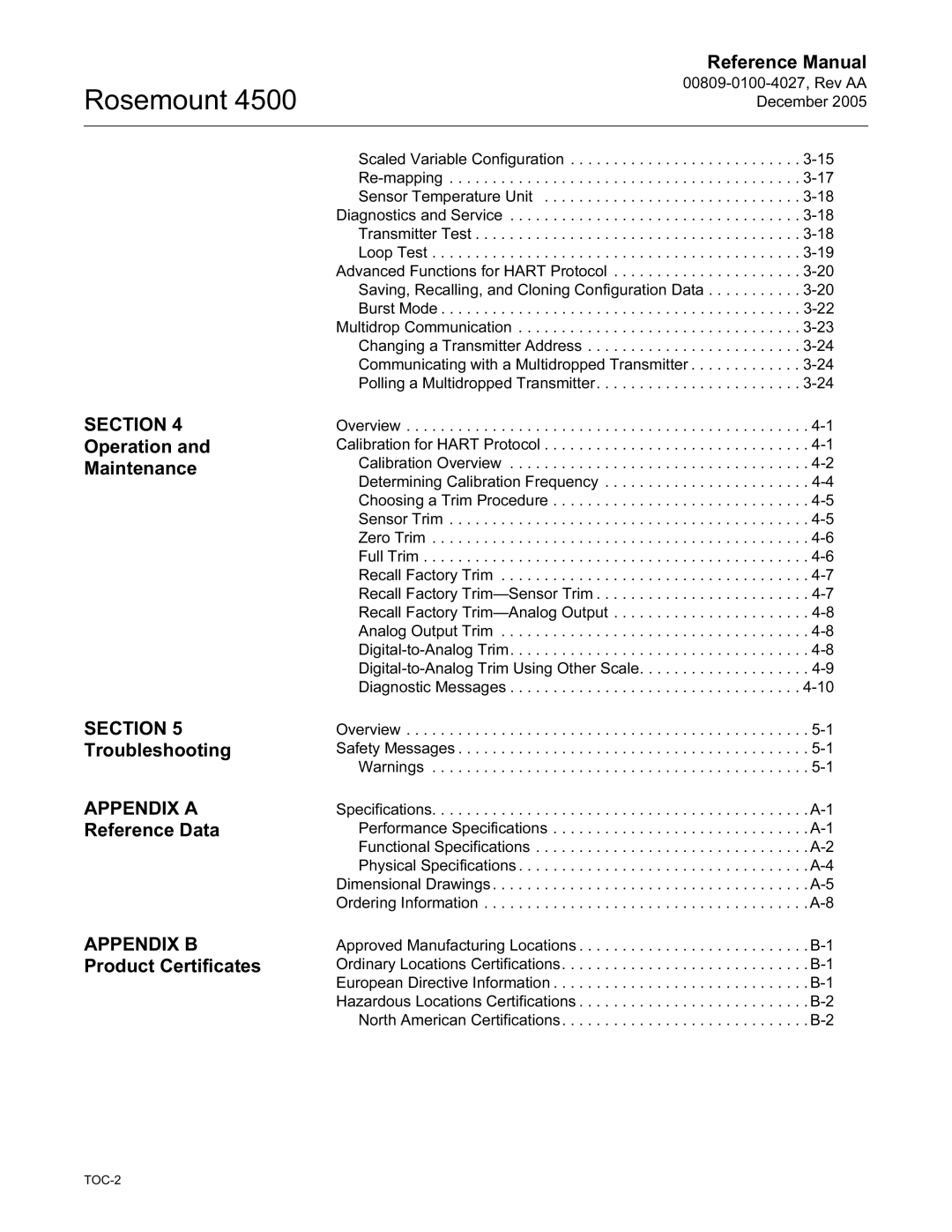 Emerson 4500 manual Section, Operation Maintenance 