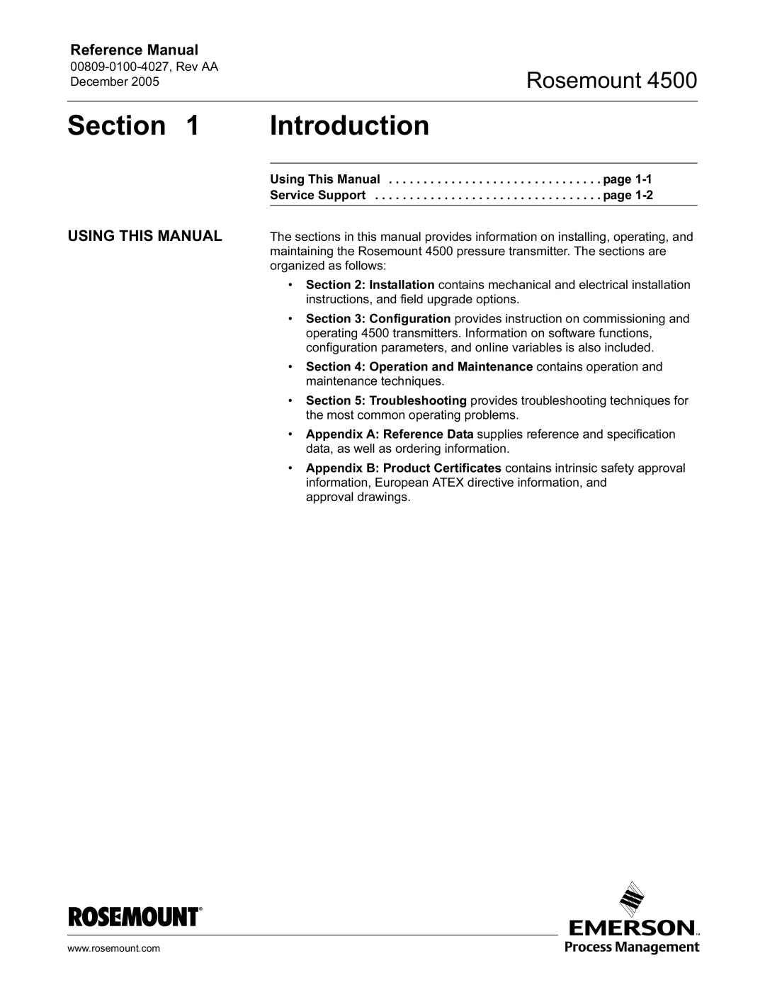 Emerson 4500 manual Section Introduction, Using this Manual 