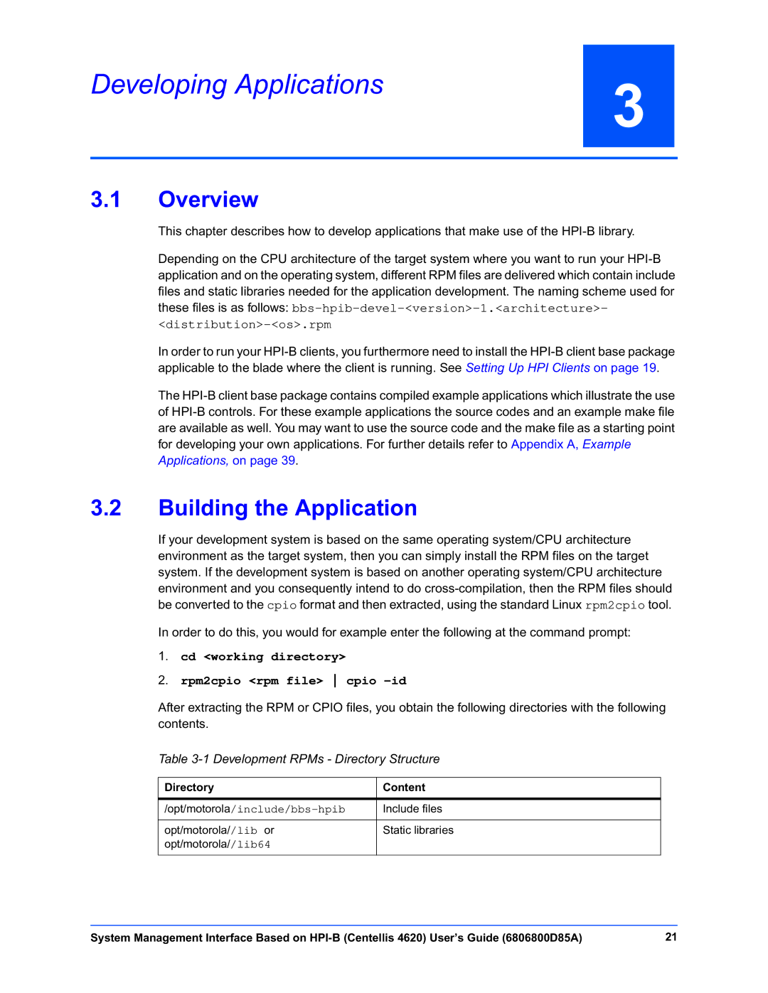 Emerson 4620 Developing Applications, Building the Application, Development RPMs Directory Structure, Directory Content 