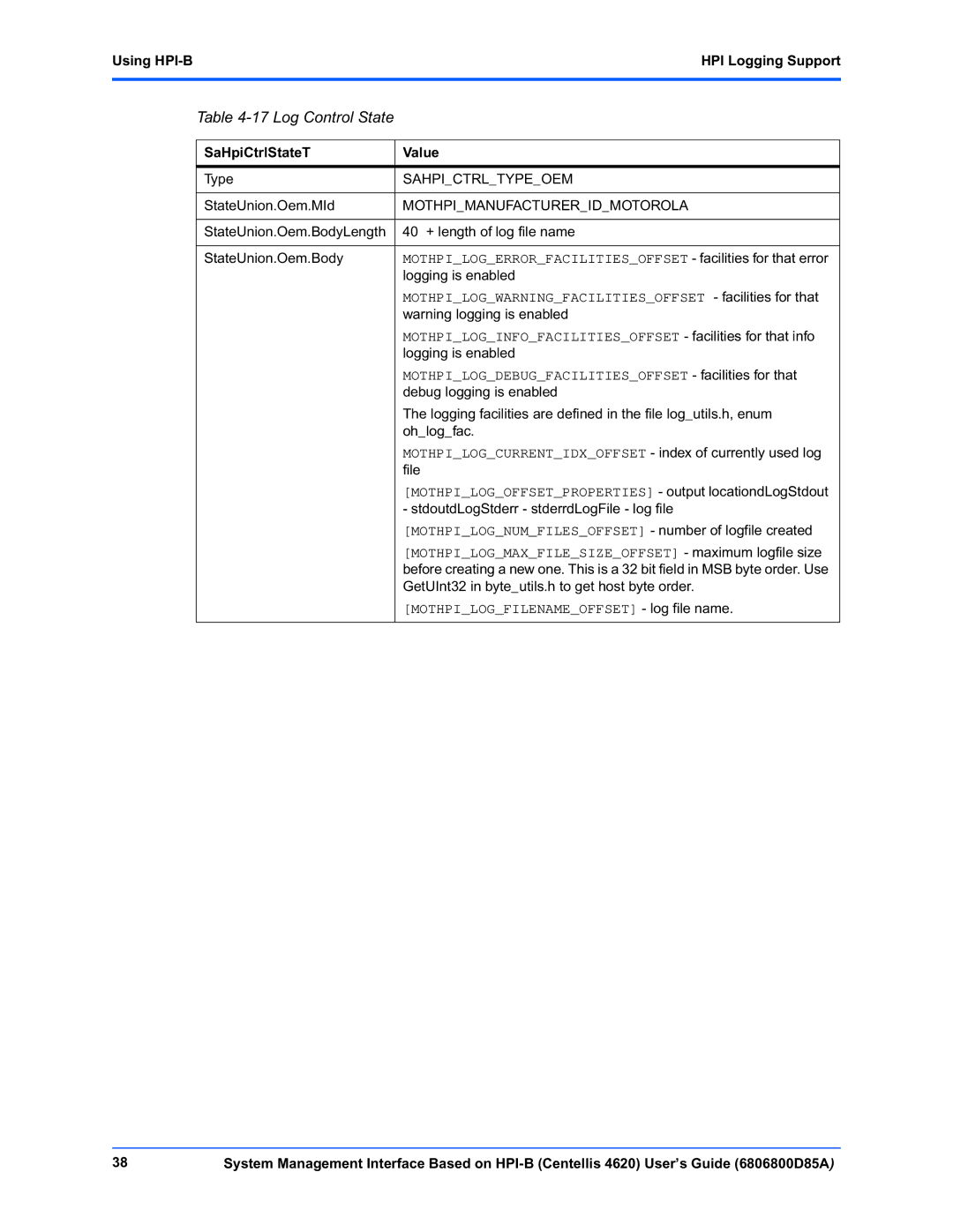 Emerson 4620 manual Log Control State, Using HPI-BHPI Logging Support 