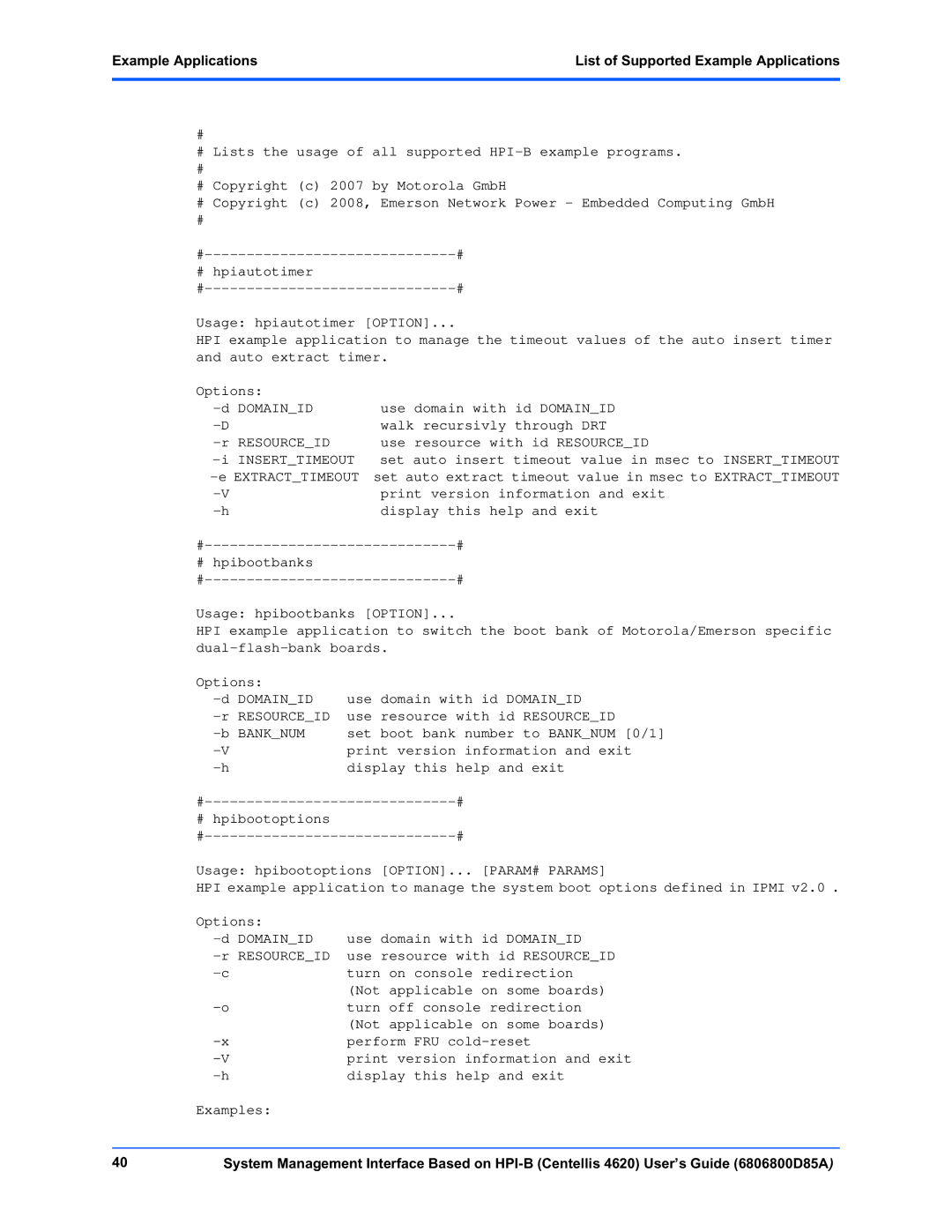 Emerson 4620 manual Example Applications List of Supported Example Applications 