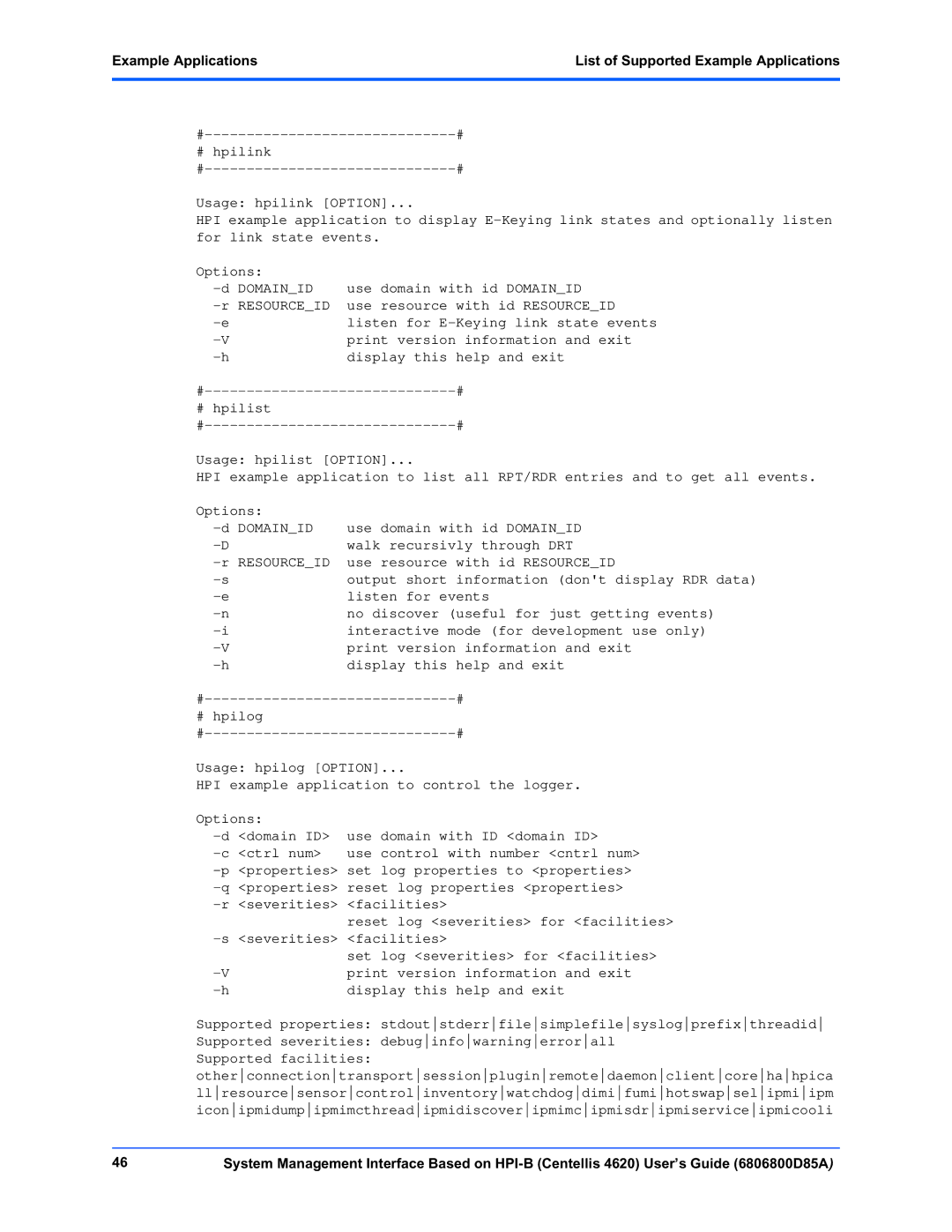 Emerson 4620 manual Example Applications List of Supported Example Applications 