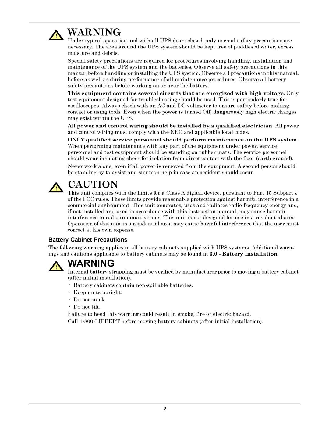 Emerson 480V user manual Battery Cabinet Precautions 