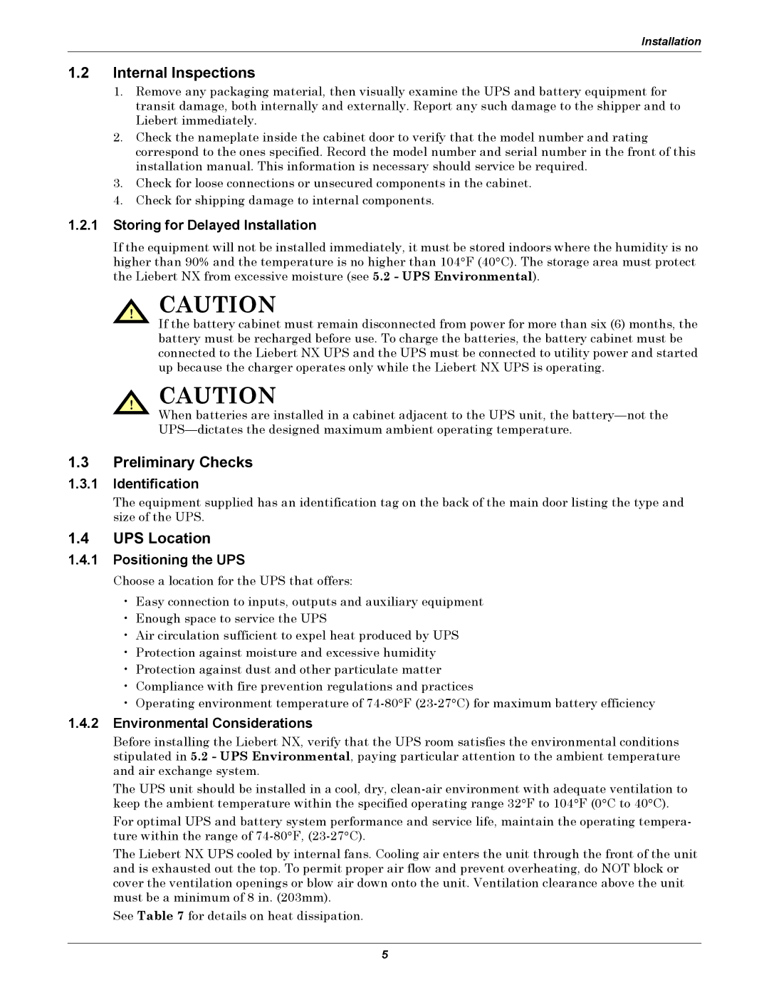 Emerson 480V user manual Internal Inspections, Preliminary Checks, UPS Location 