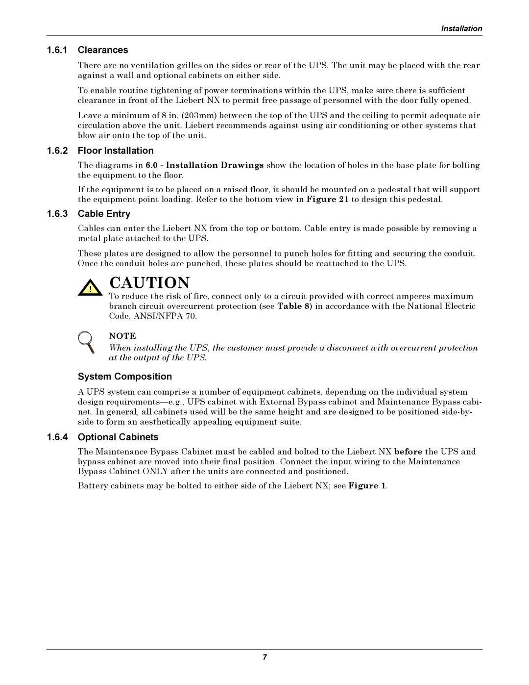 Emerson 480V user manual Clearances, Floor Installation, Cable Entry, System Composition, Optional Cabinets 