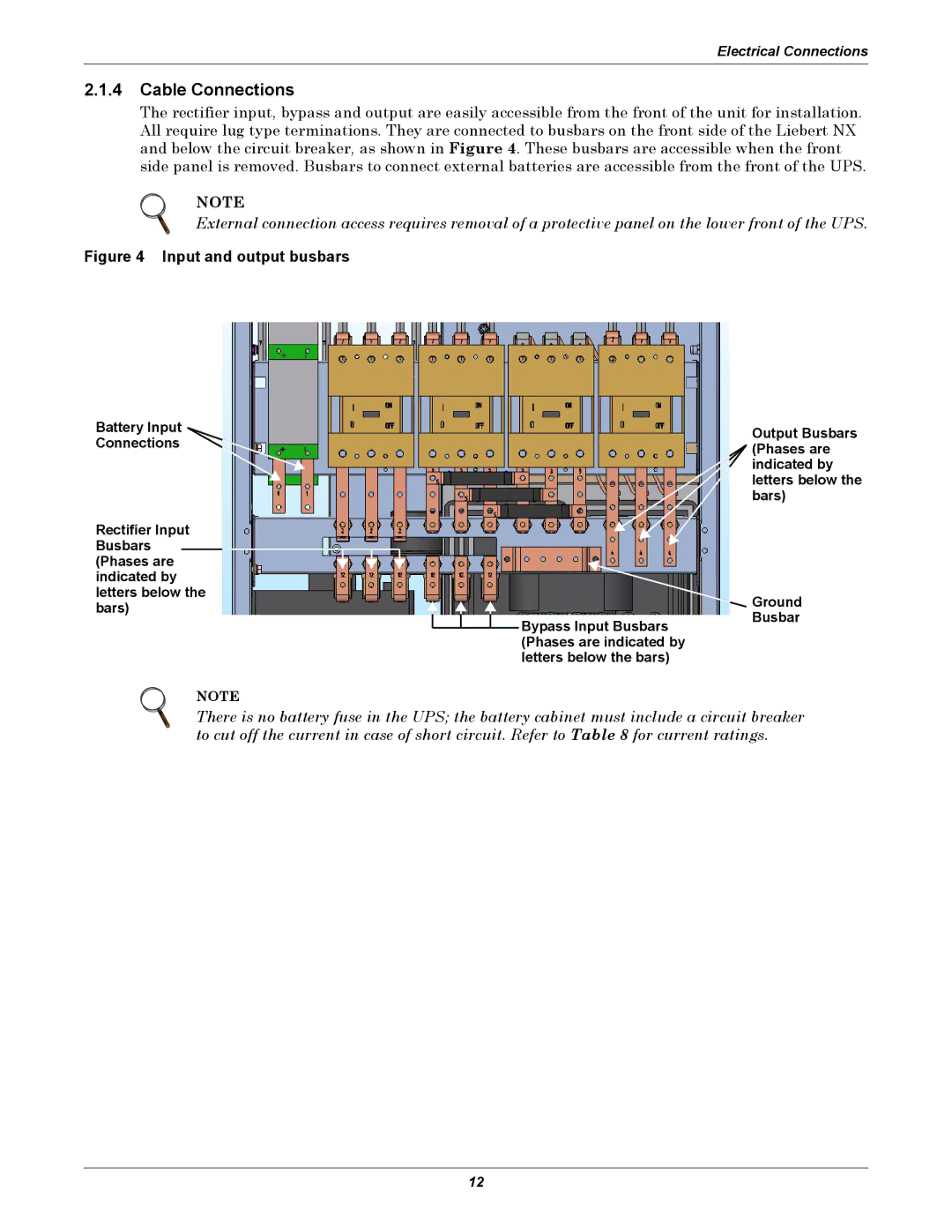 Emerson 480V user manual Cable Connections, Input and output busbars 