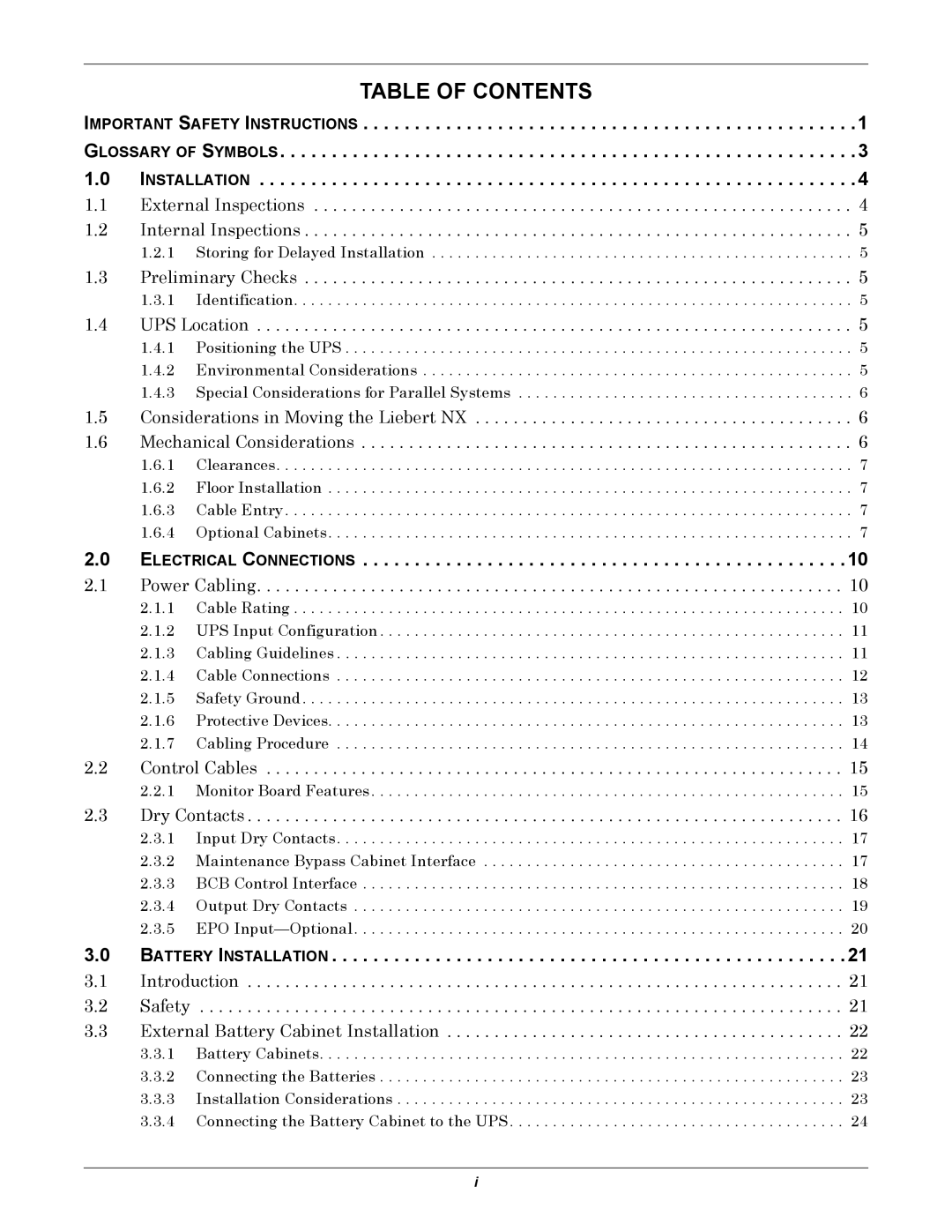 Emerson 480V user manual Table of Contents 
