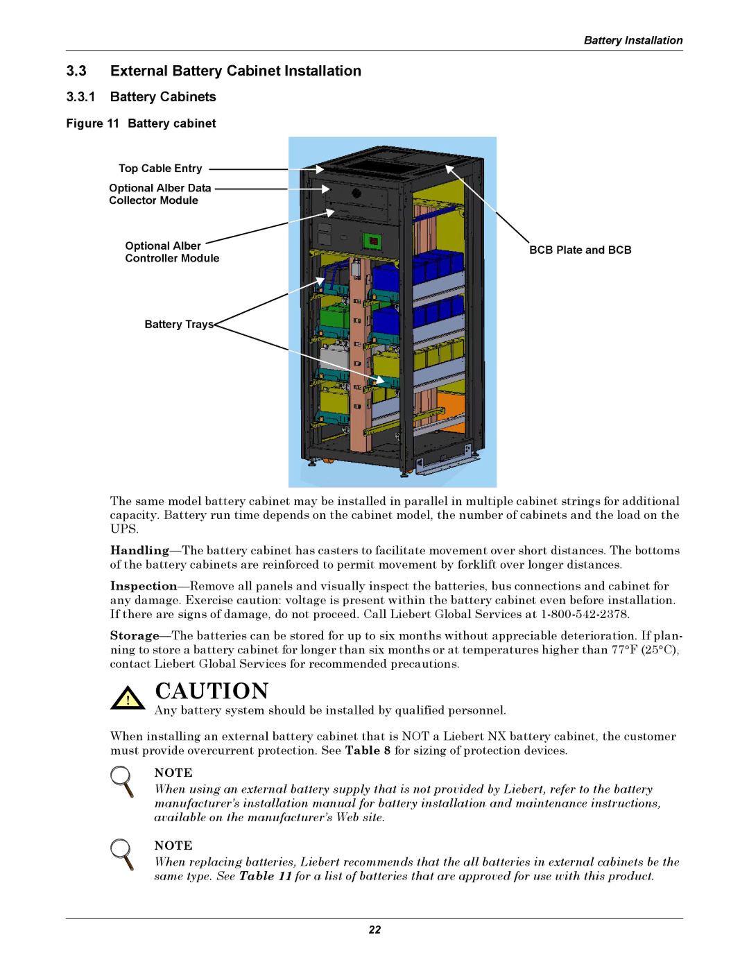 Emerson 480V user manual External Battery Cabinet Installation, Battery Cabinets 