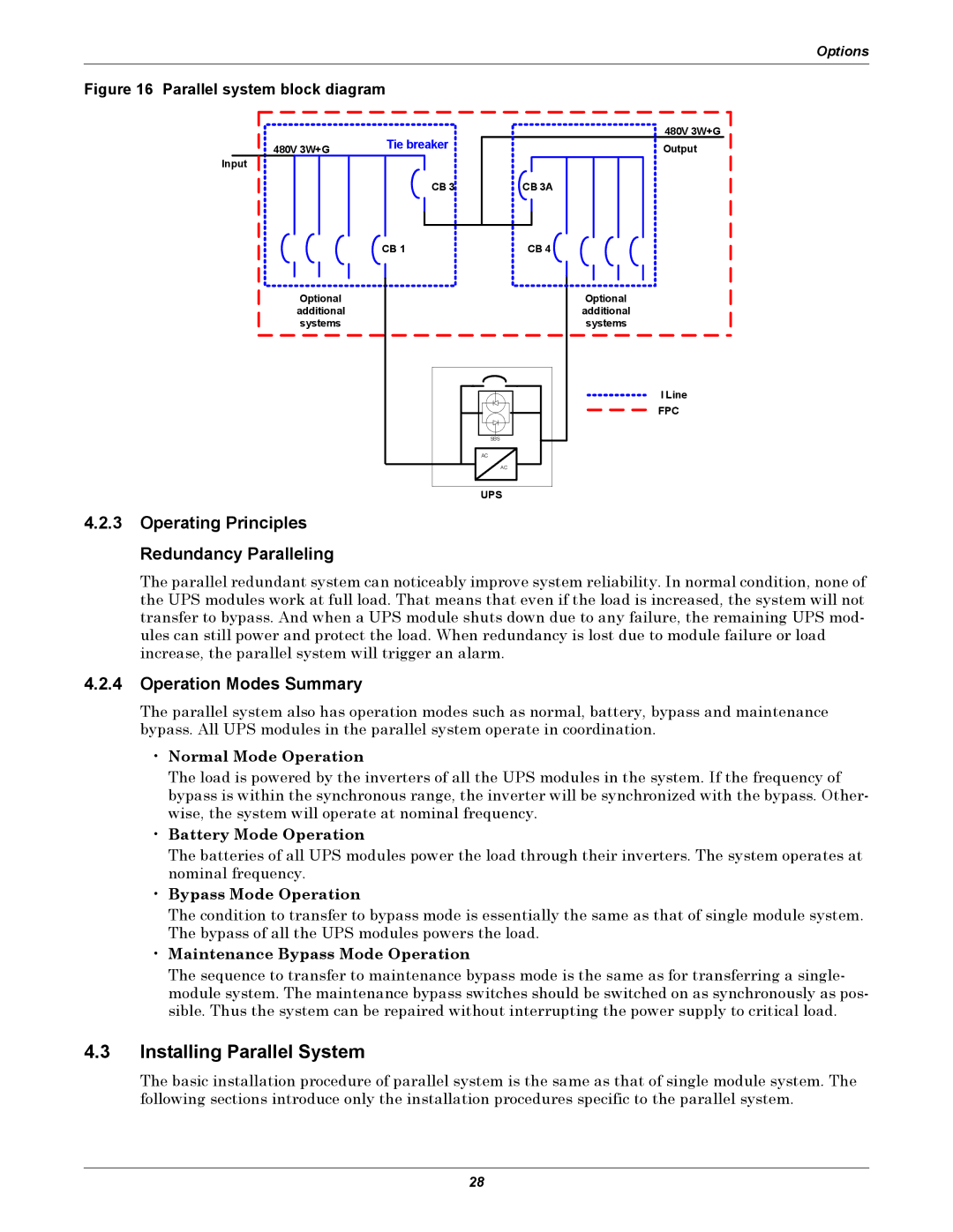 Emerson 480V user manual Installing Parallel System, Operating Principles Redundancy Paralleling, Operation Modes Summary 