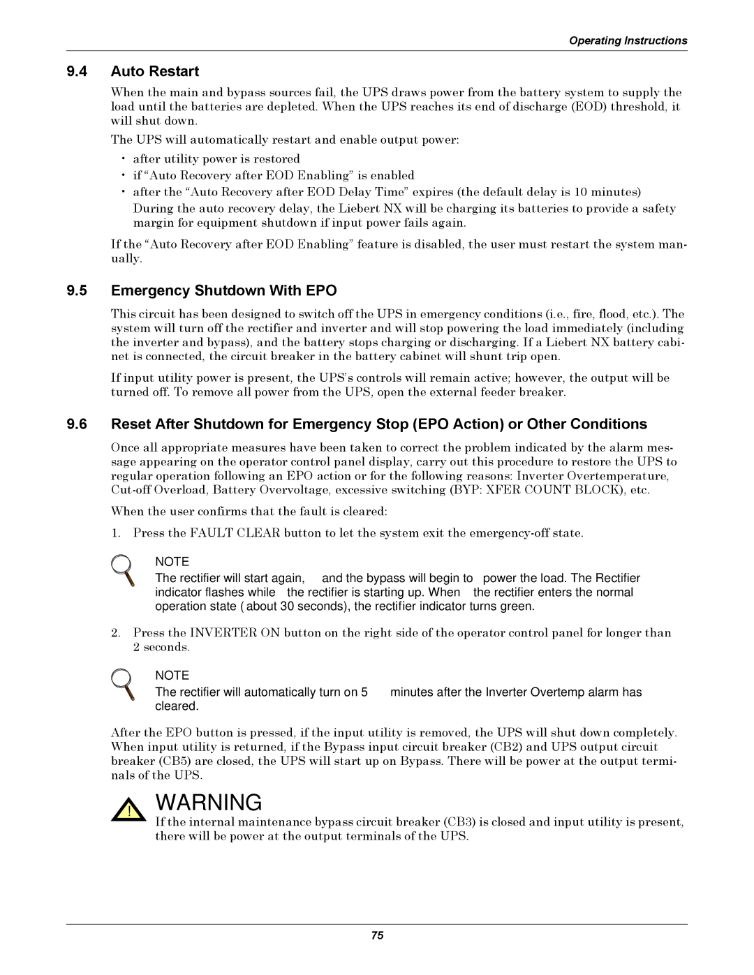 Emerson 480V user manual Auto Restart, Emergency Shutdown With EPO 