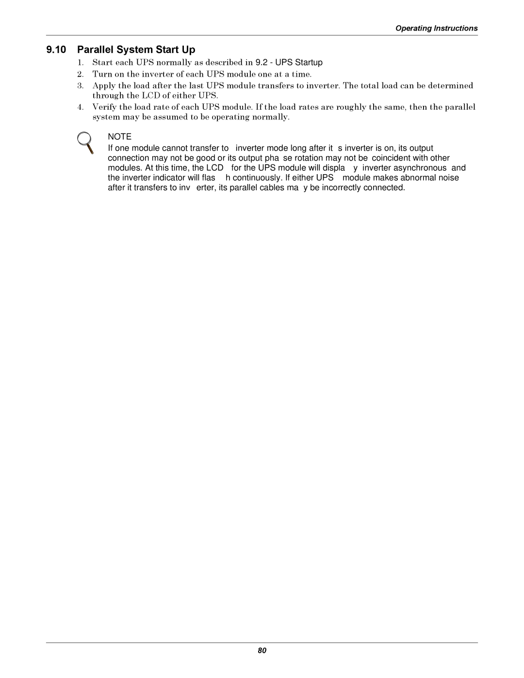 Emerson 480V user manual Parallel System Start Up 