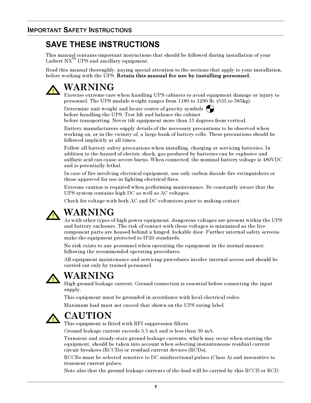 Emerson 480V user manual Important Safety Instructions 