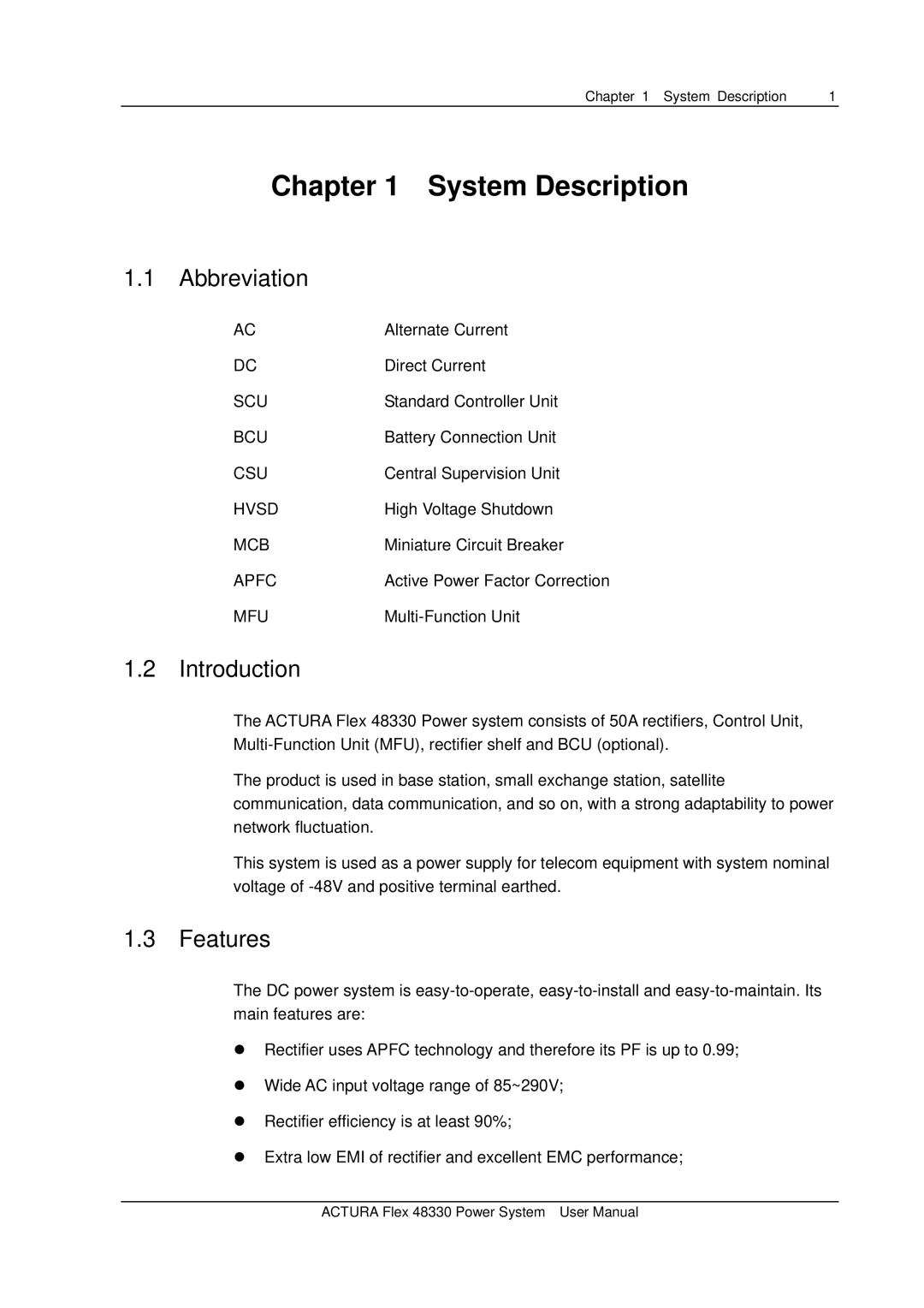 Emerson 48330 user manual System Description, Abbreviation, Introduction, Features 