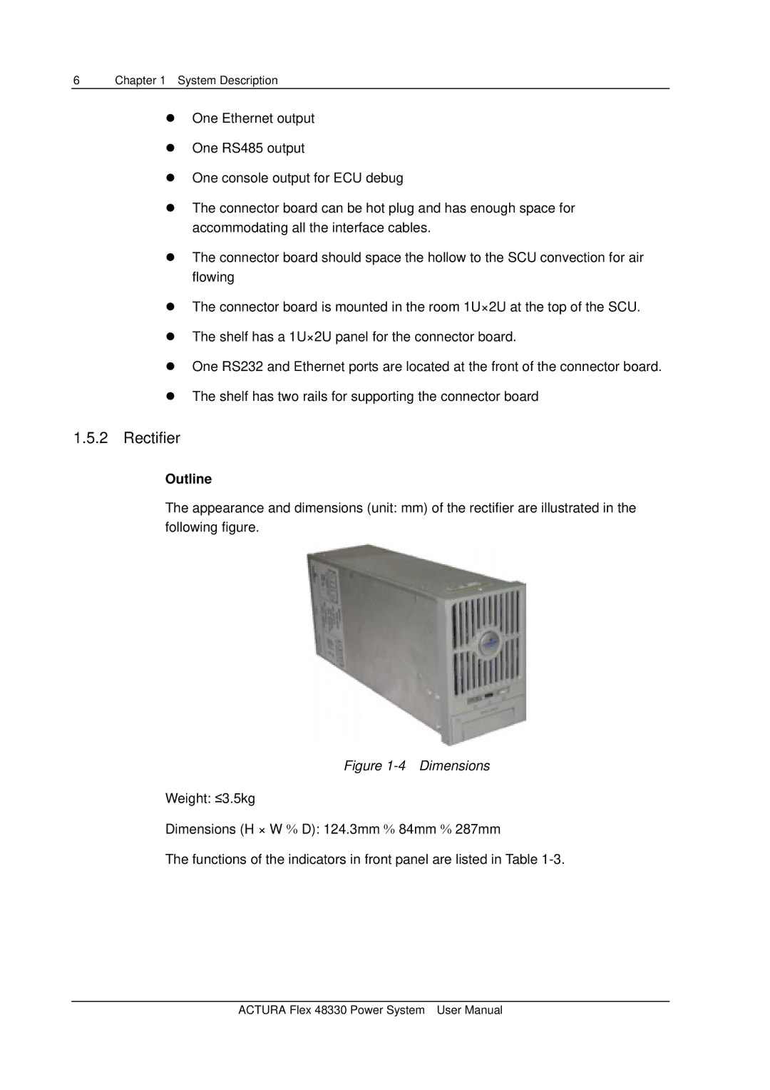 Emerson 48330 user manual Rectifier, Dimensions 